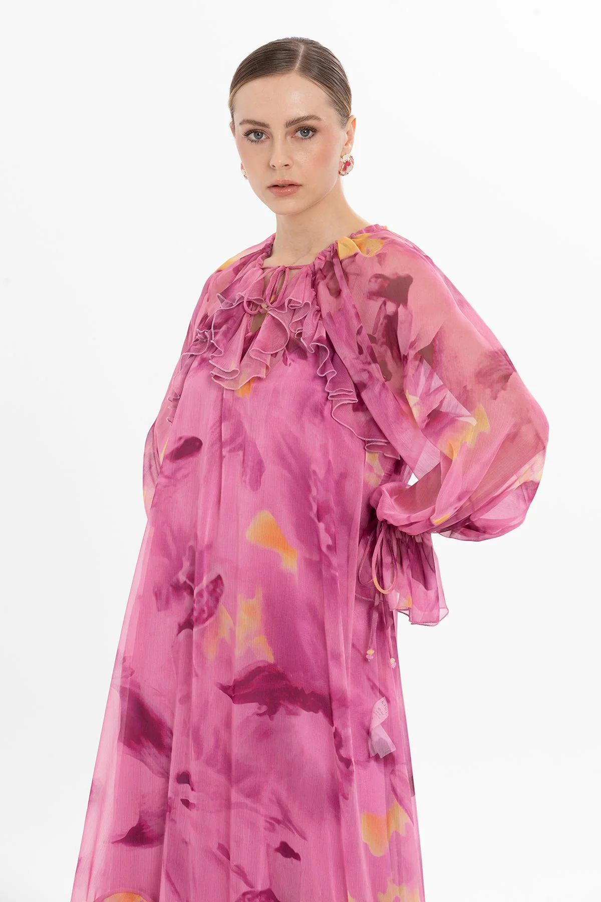 Printed Ruffled Chiffon Long Dress - Image 2