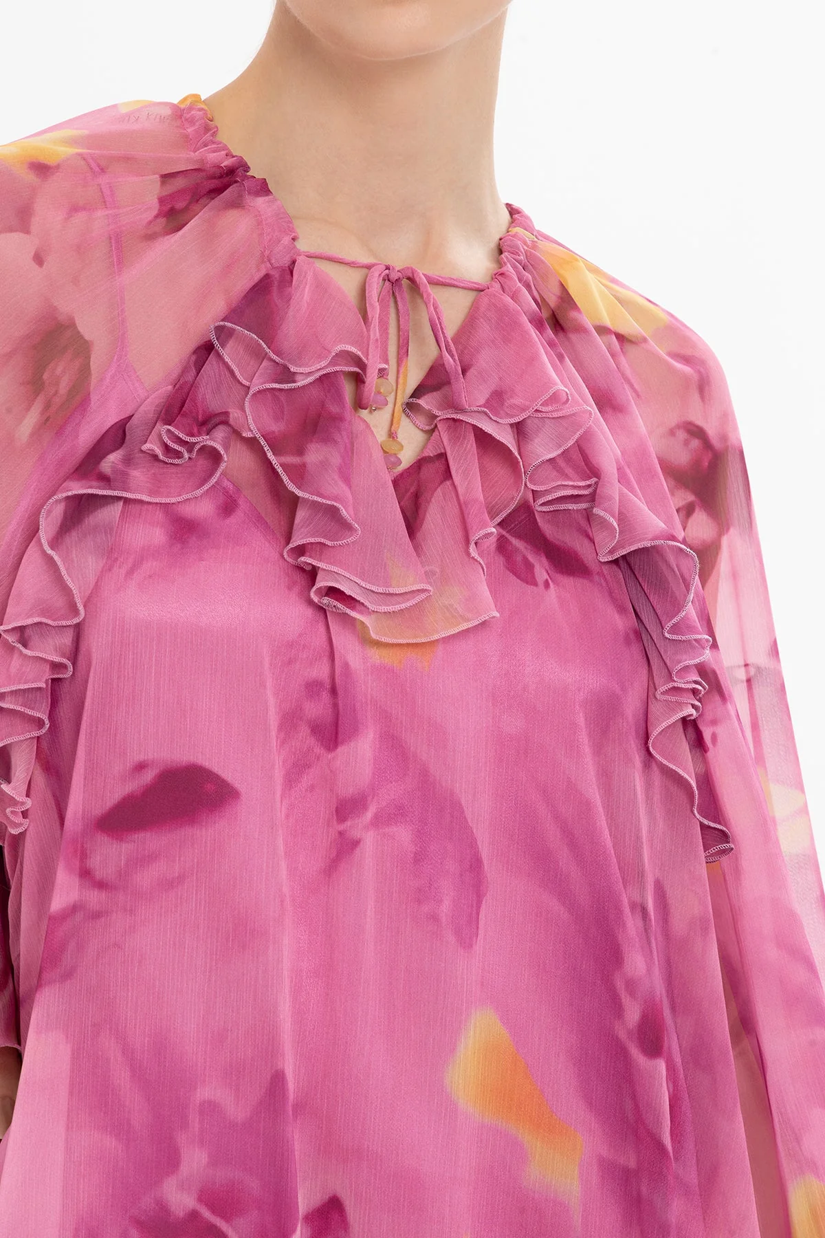 Printed Ruffled Chiffon Long Dress - Image 3