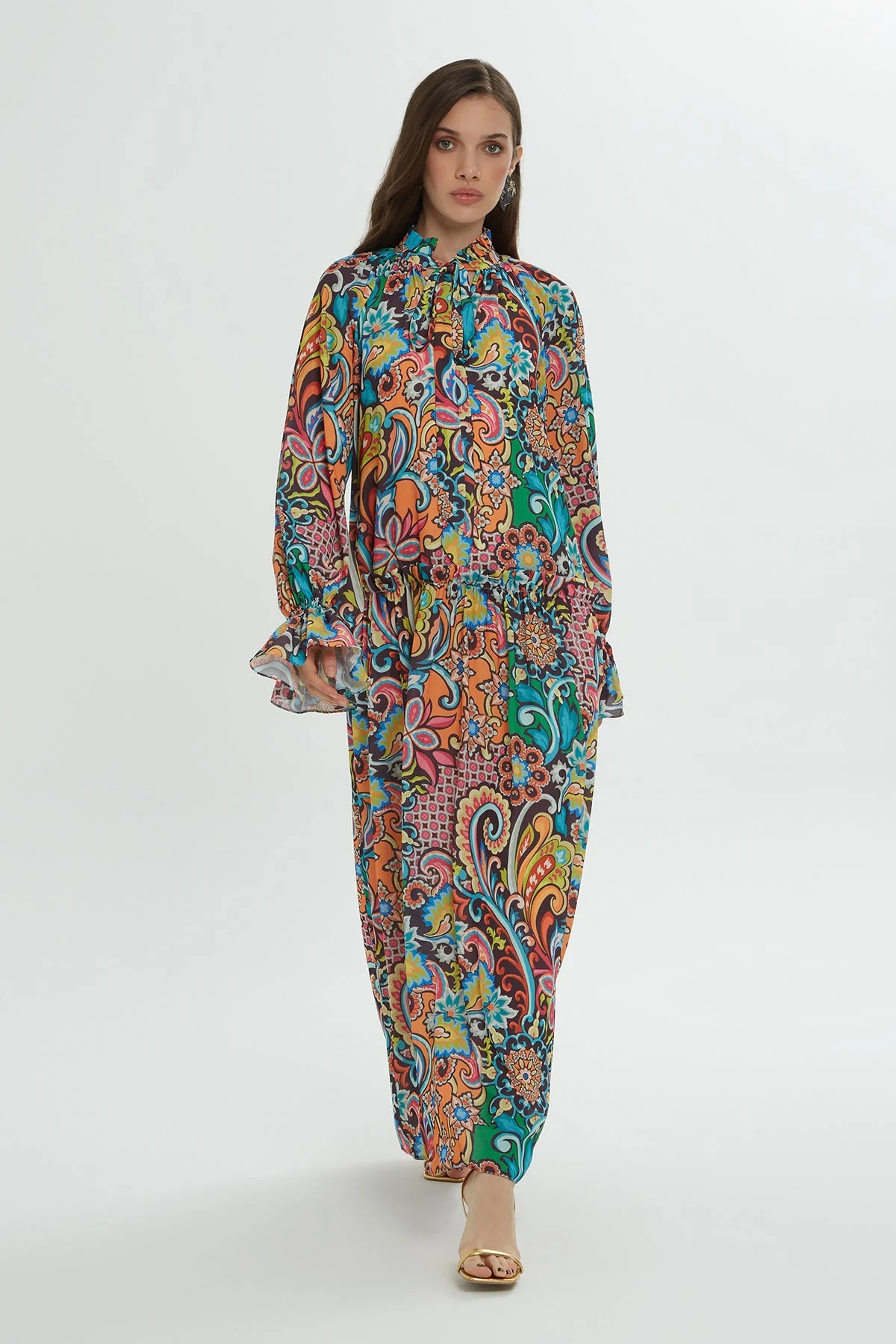 Printed Ruffled Long Dress