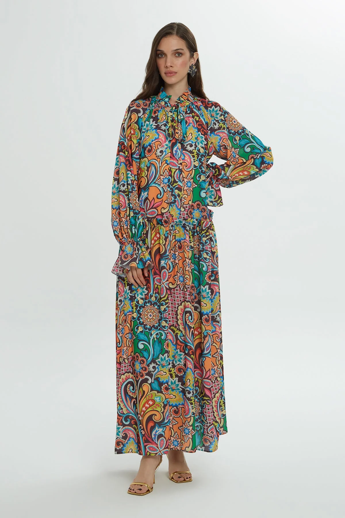 Printed Ruffled Long Dress - Image 3
