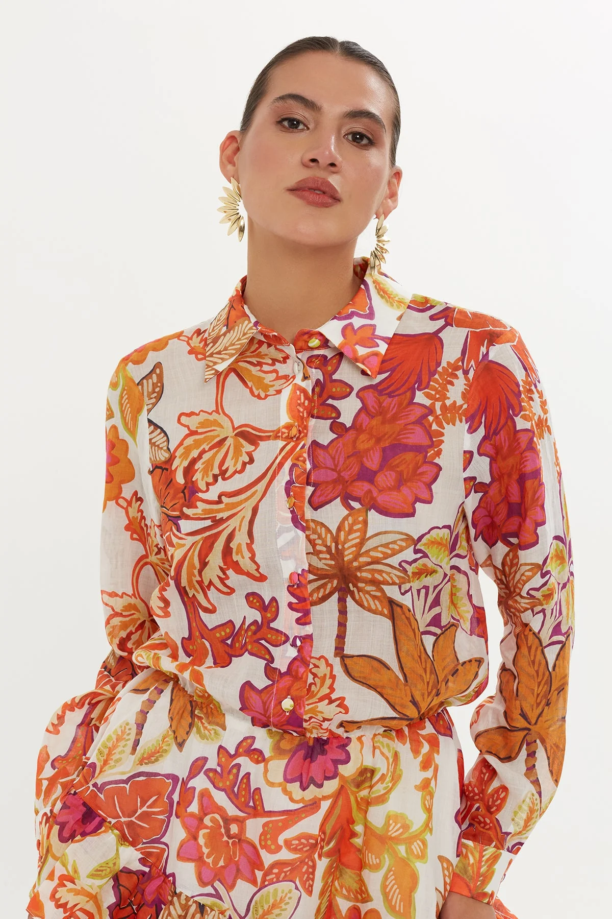 Printed Shirt Dress with Ruffled Hem - Image 2