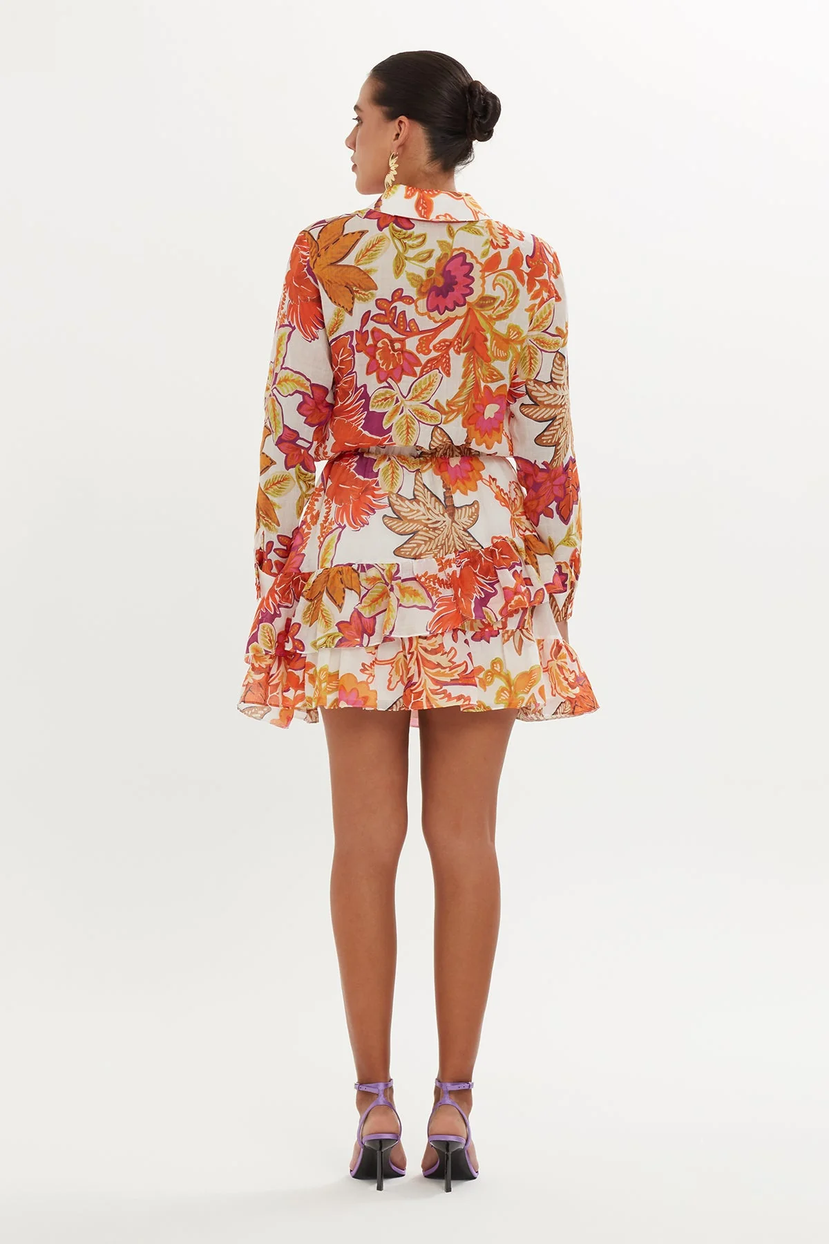 Printed Shirt Dress with Ruffled Hem - Image 4