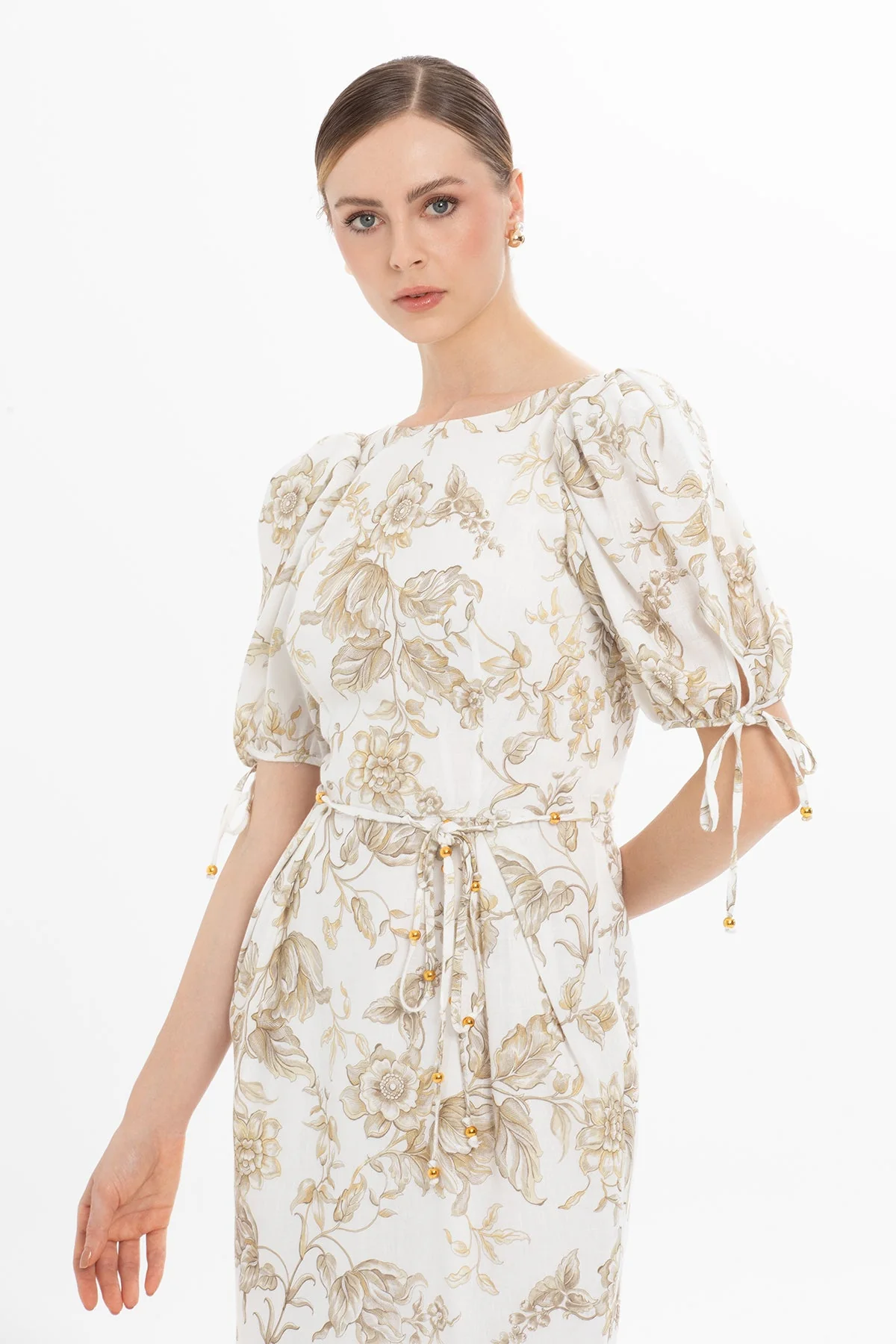 Printed Short-Sleeved Midi Dress