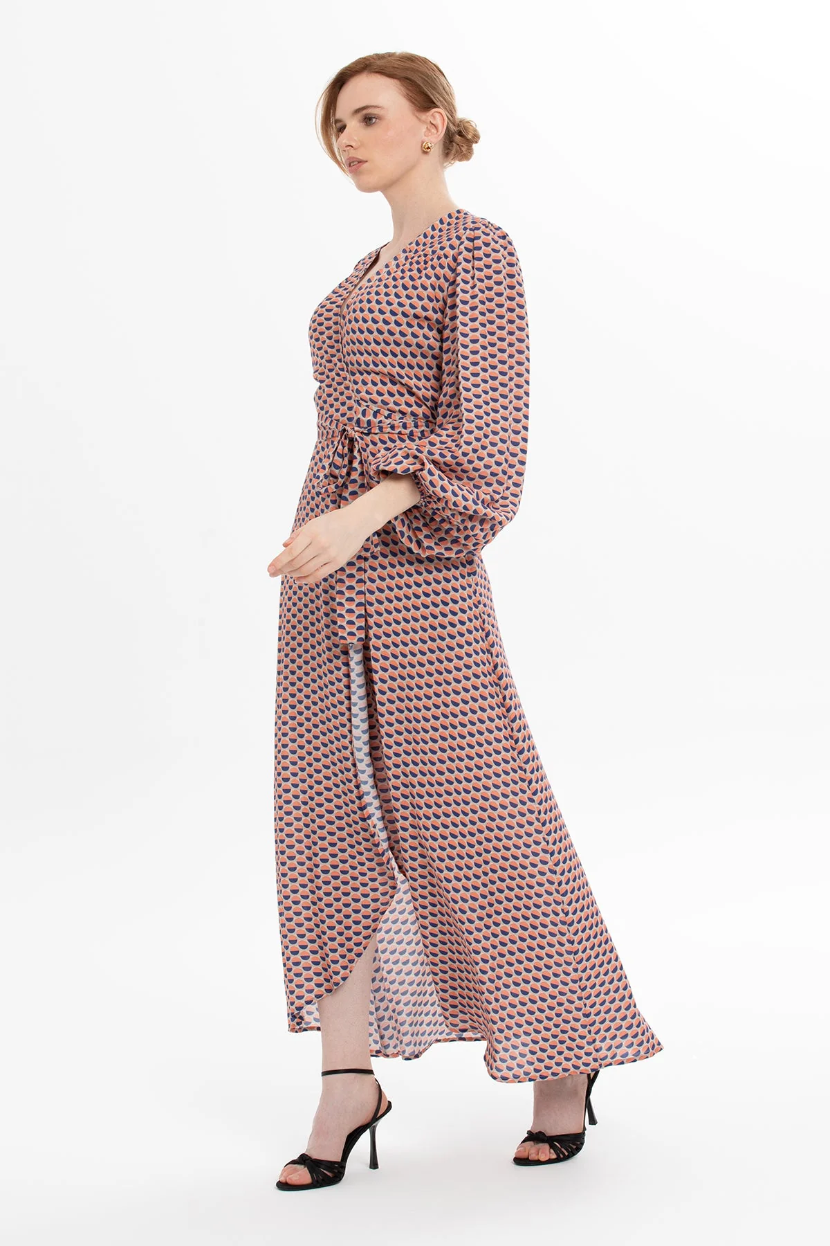 Printed Side-Tie Midi Dress