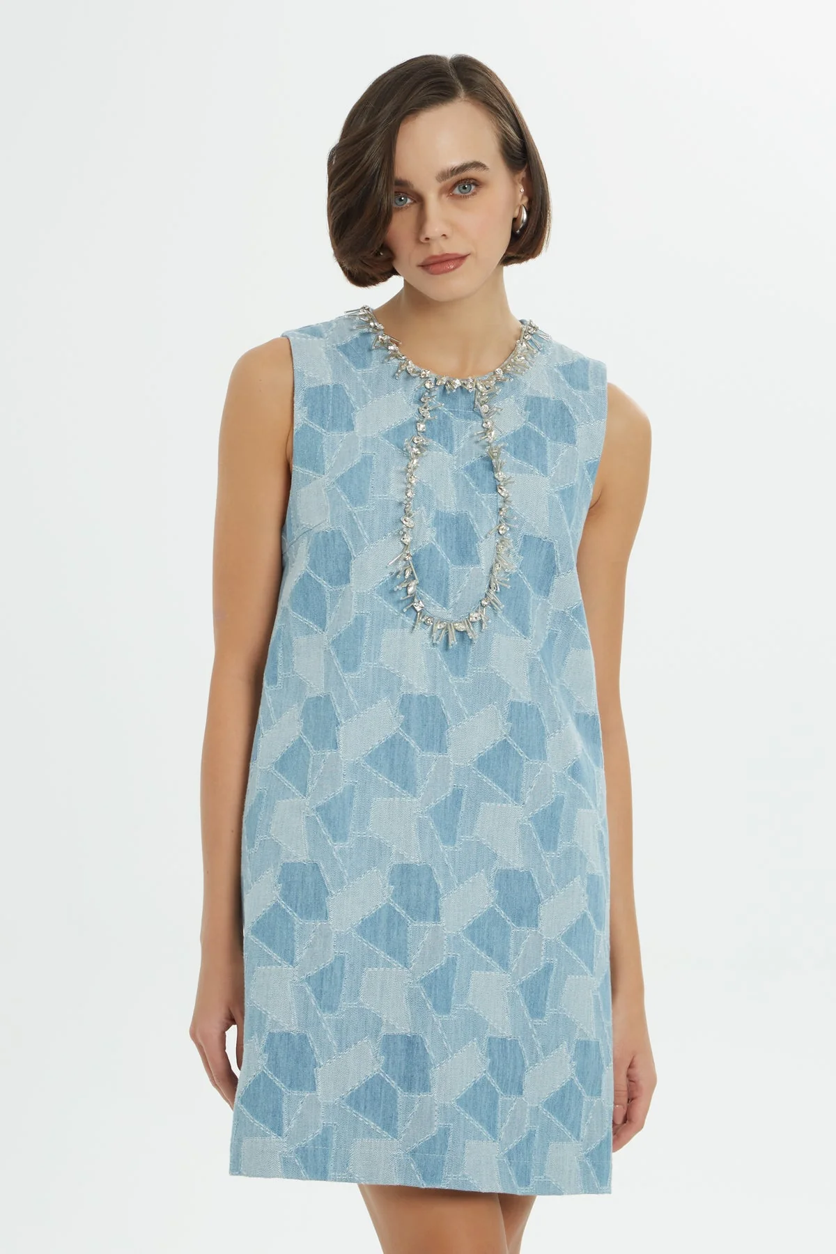 Printed Stone-Embellished Short Dress - Image 3