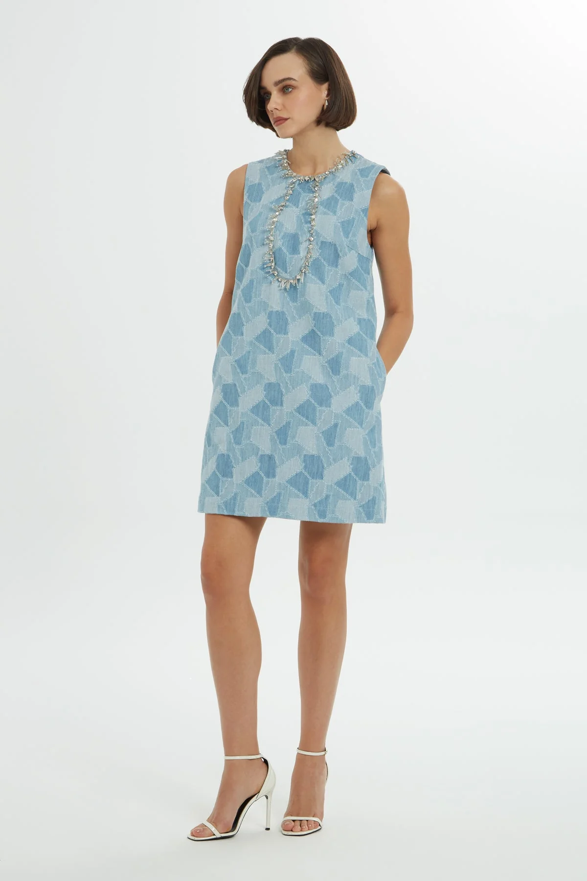 Printed Stone-Embellished Short Dress - Image 4