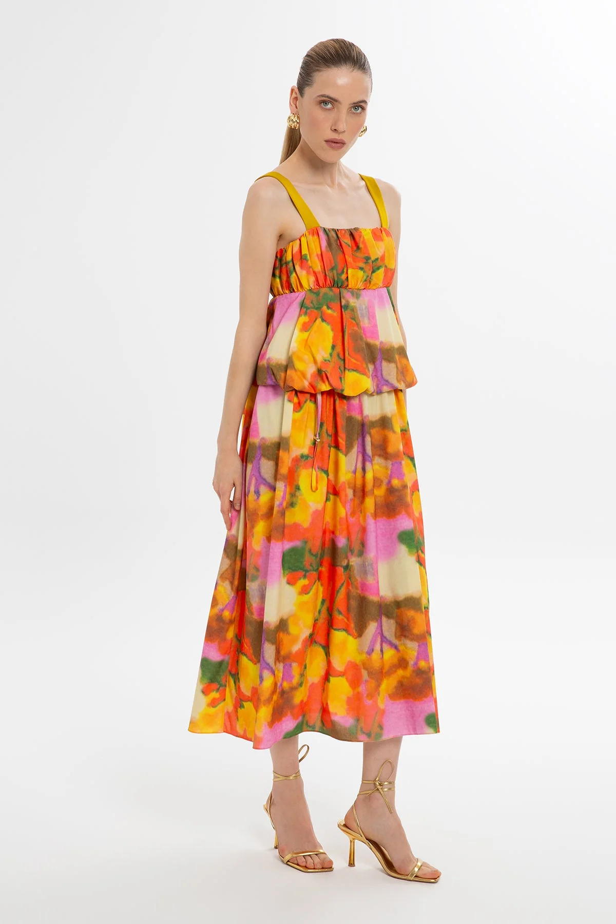 Printed Strappy Balloon Midi Dress - Image 3