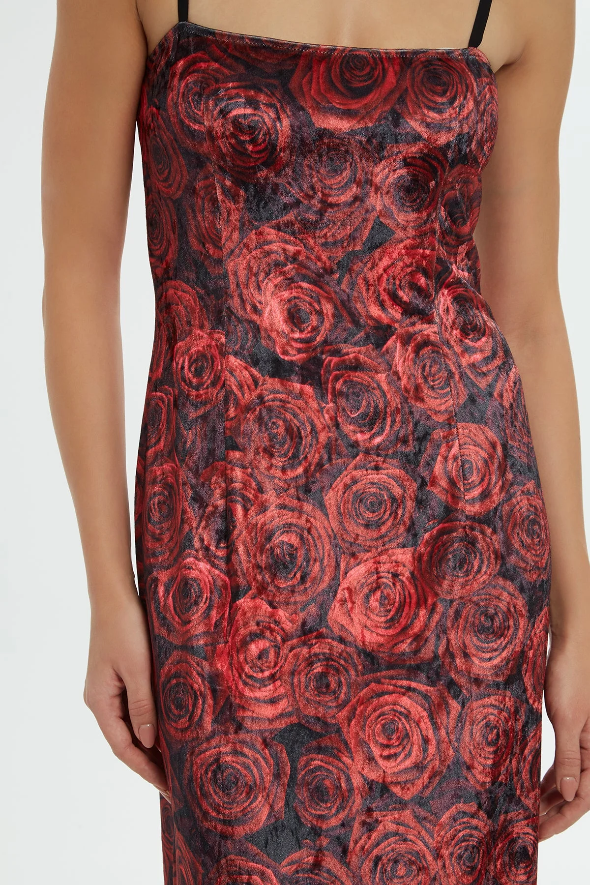 Printed Strappy Velvet Long Dress - Image 5