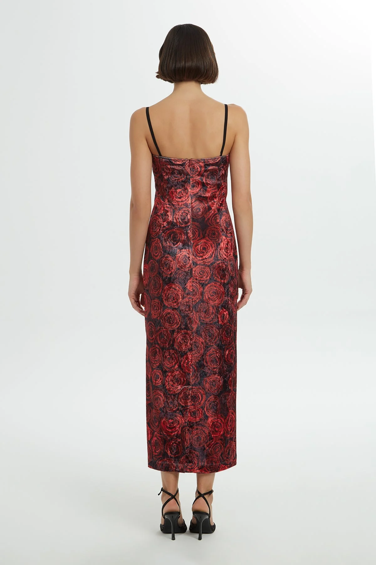 Printed Strappy Velvet Long Dress - Image 6