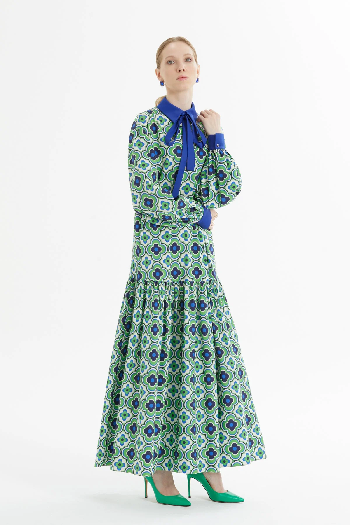 Printed Tie-Fastening Long Dress - Image 2