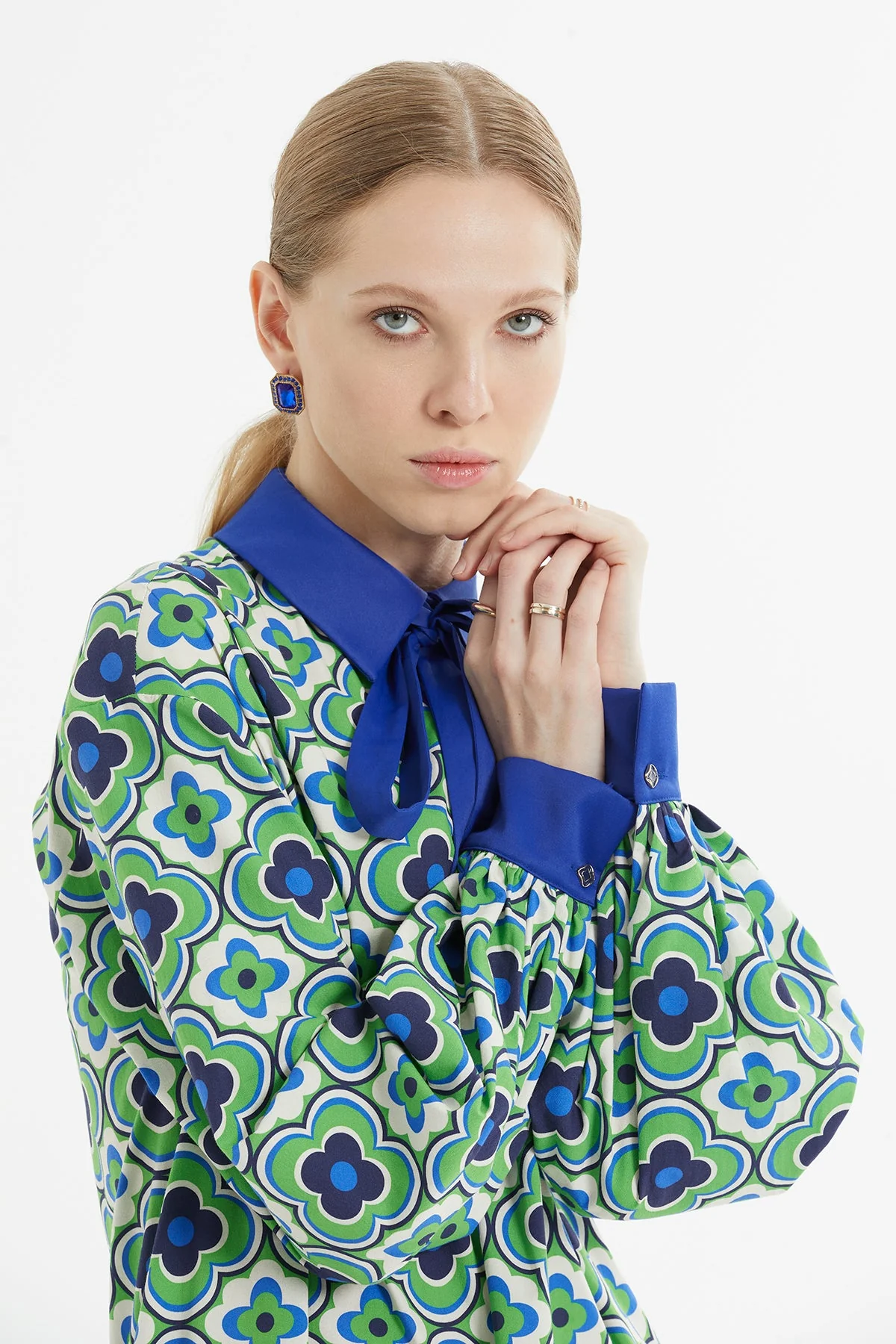 Printed Tie-Fastening Long Dress - Image 3