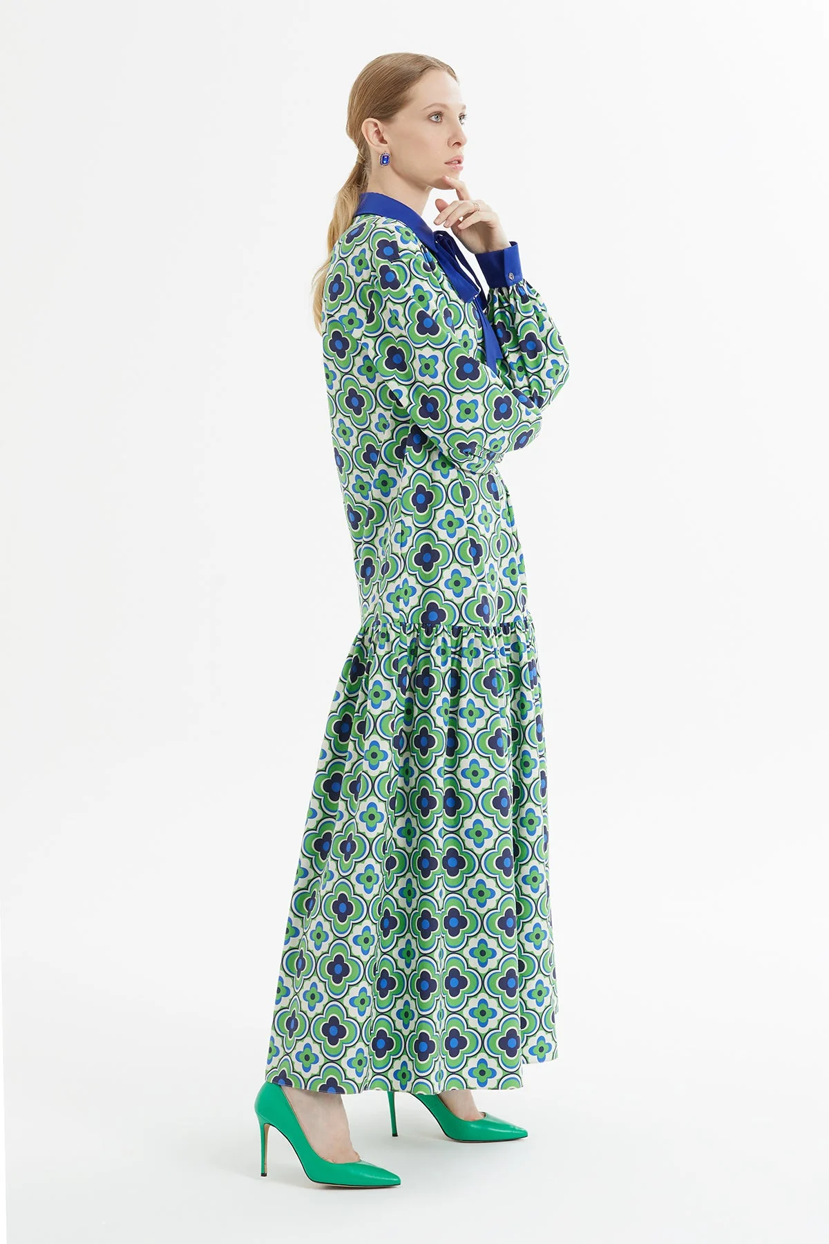 Printed Tie-Fastening Long Dress - Image 4