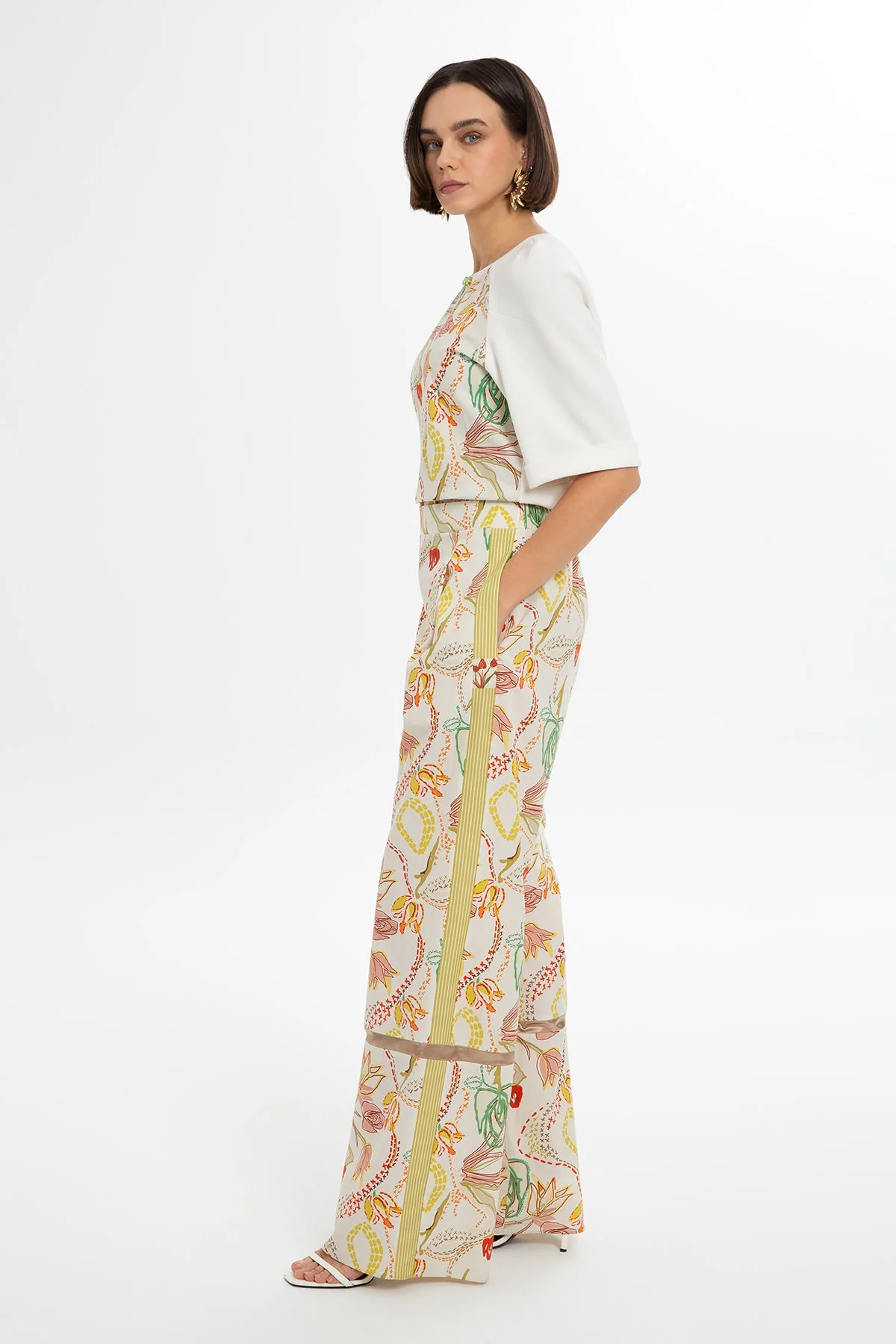 Printed Trousers with Satin Trim - Image 3