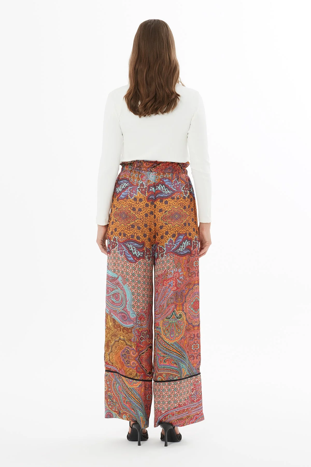 Printed Trousers with Self-Fabric Belt - Image 4