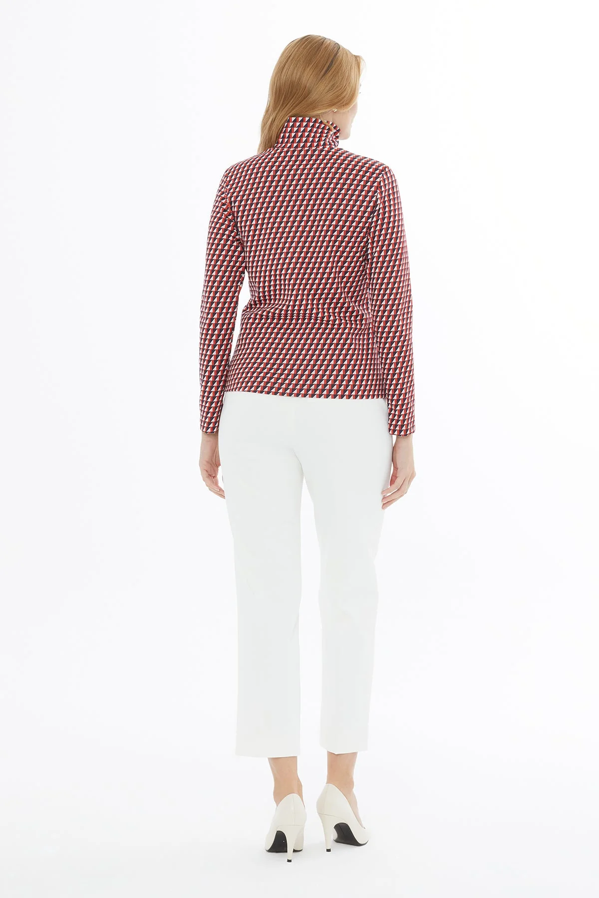 Printed Turtleneck Beaded Knitted Blouse - Image 4