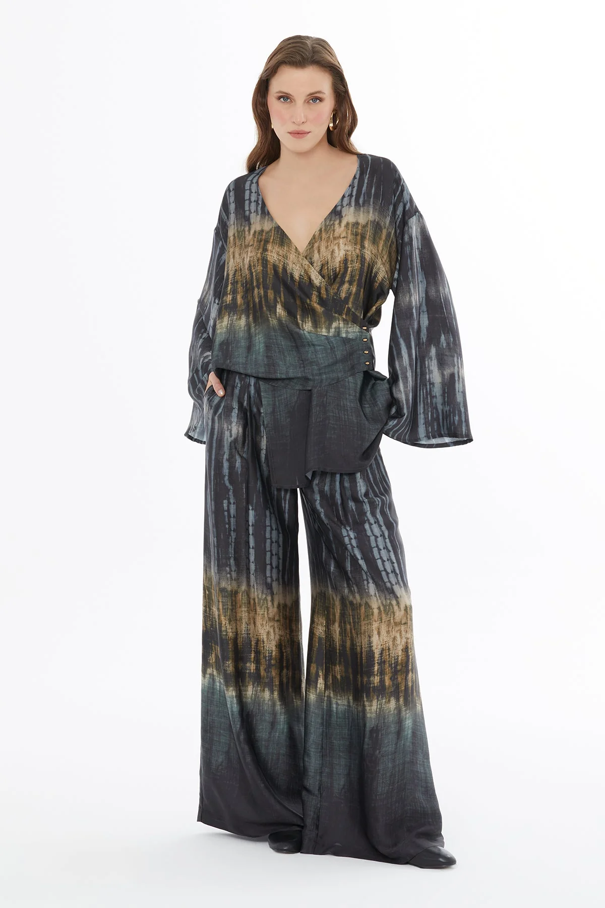 Printed Wrap-Around Blouse