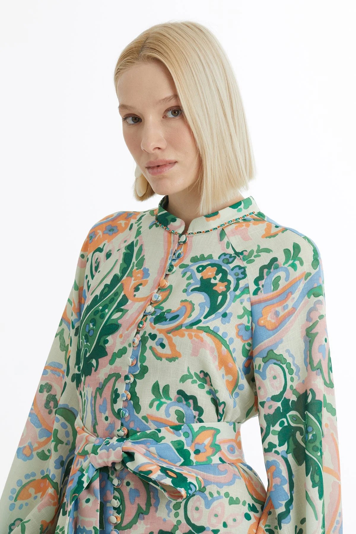 Puff Sleeve Embroidered Dress - Image 2