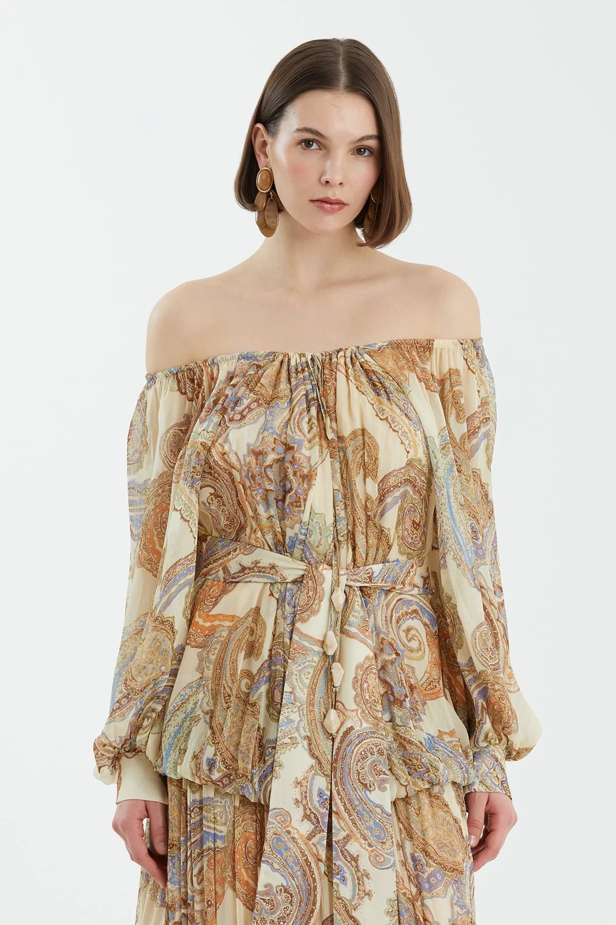 Puff Sleeve Gathered Printed Dress - Image 2