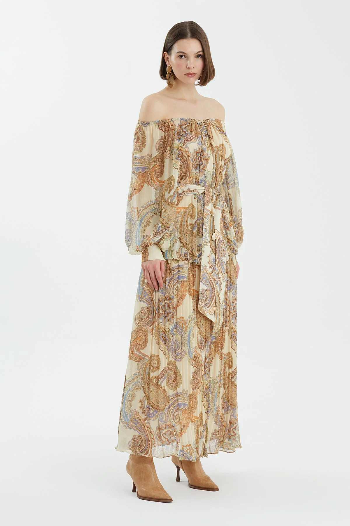 Puff Sleeve Gathered Printed Dress - Image 3