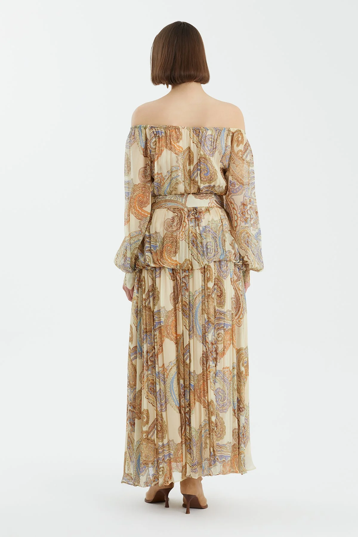 Puff Sleeve Gathered Printed Dress - Image 4