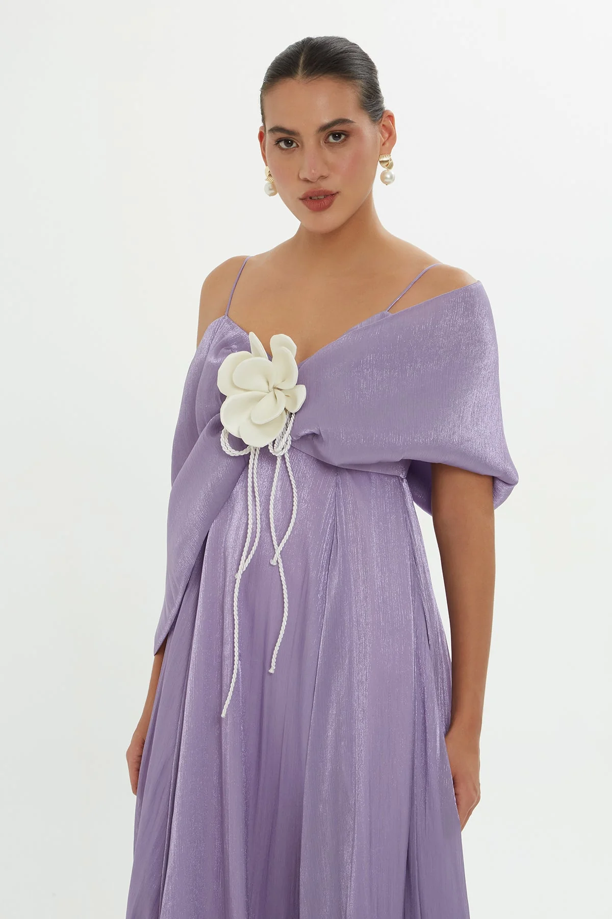 Purple Draped-Shoulder Maxi Dress - Image 3