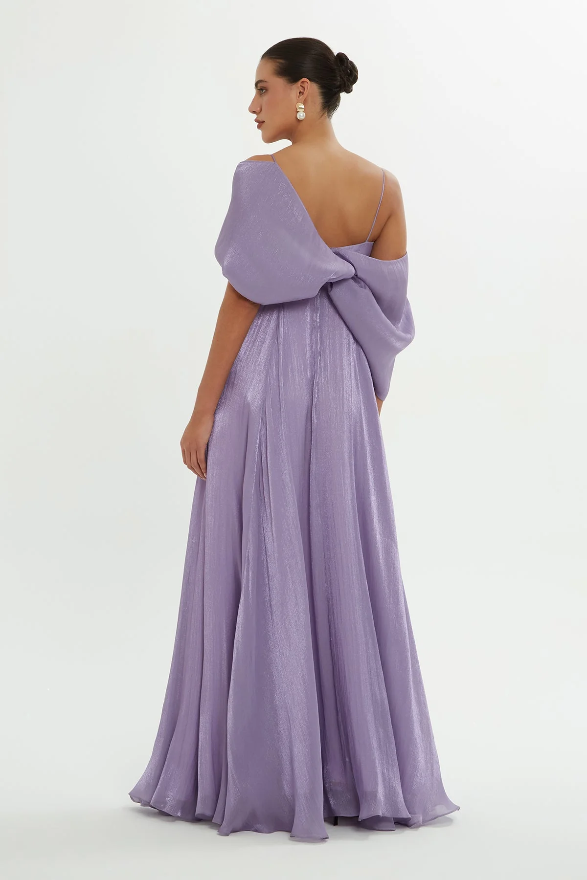 Purple Draped-Shoulder Maxi Dress - Image 4