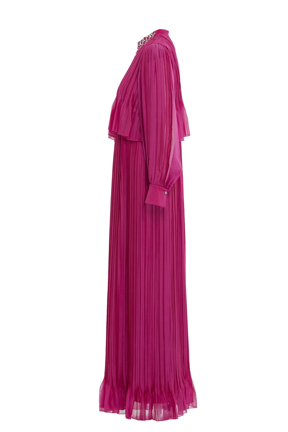 Purple Embroide Collar Pleated Maxi Dress - Image 3