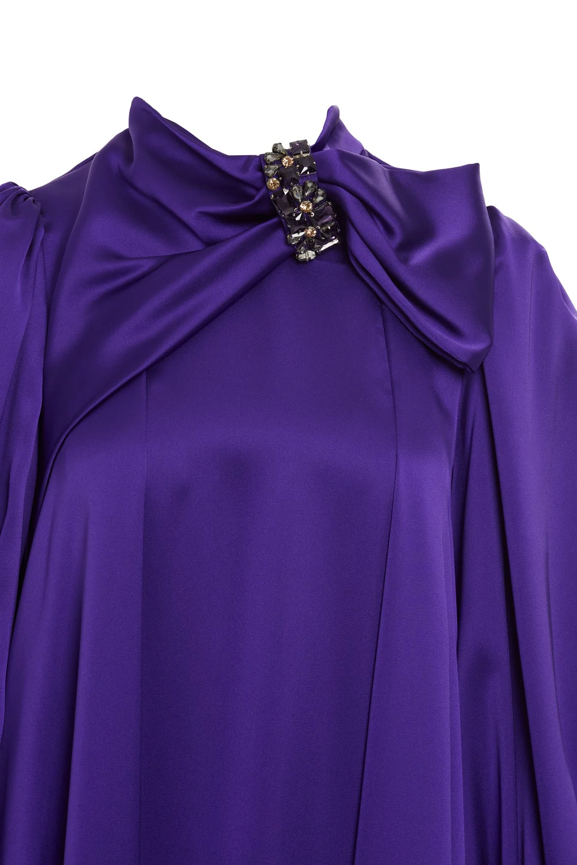 Purple Embroidered-Collar Bow-Detail Maxi Dress - Image 2