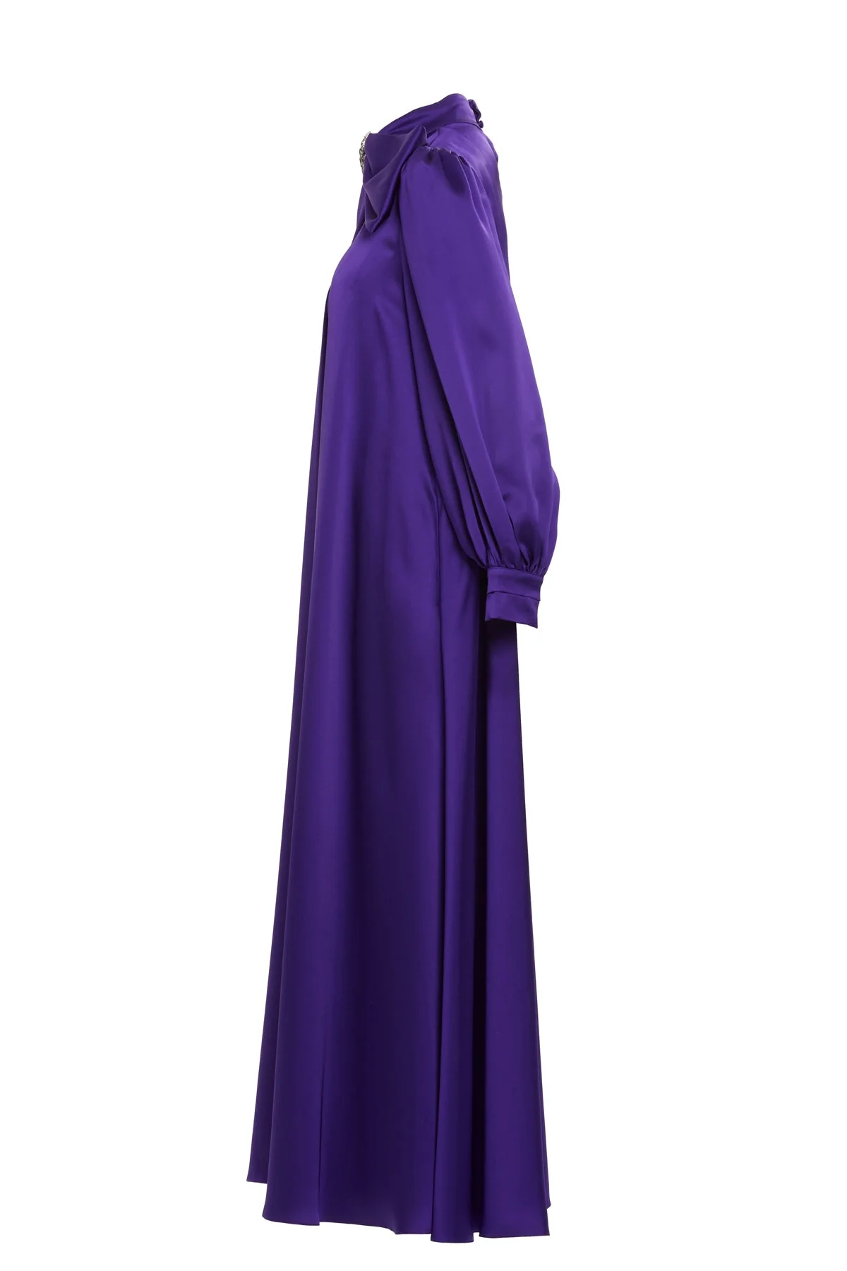 Purple Embroidered-Collar Bow-Detail Maxi Dress - Image 3