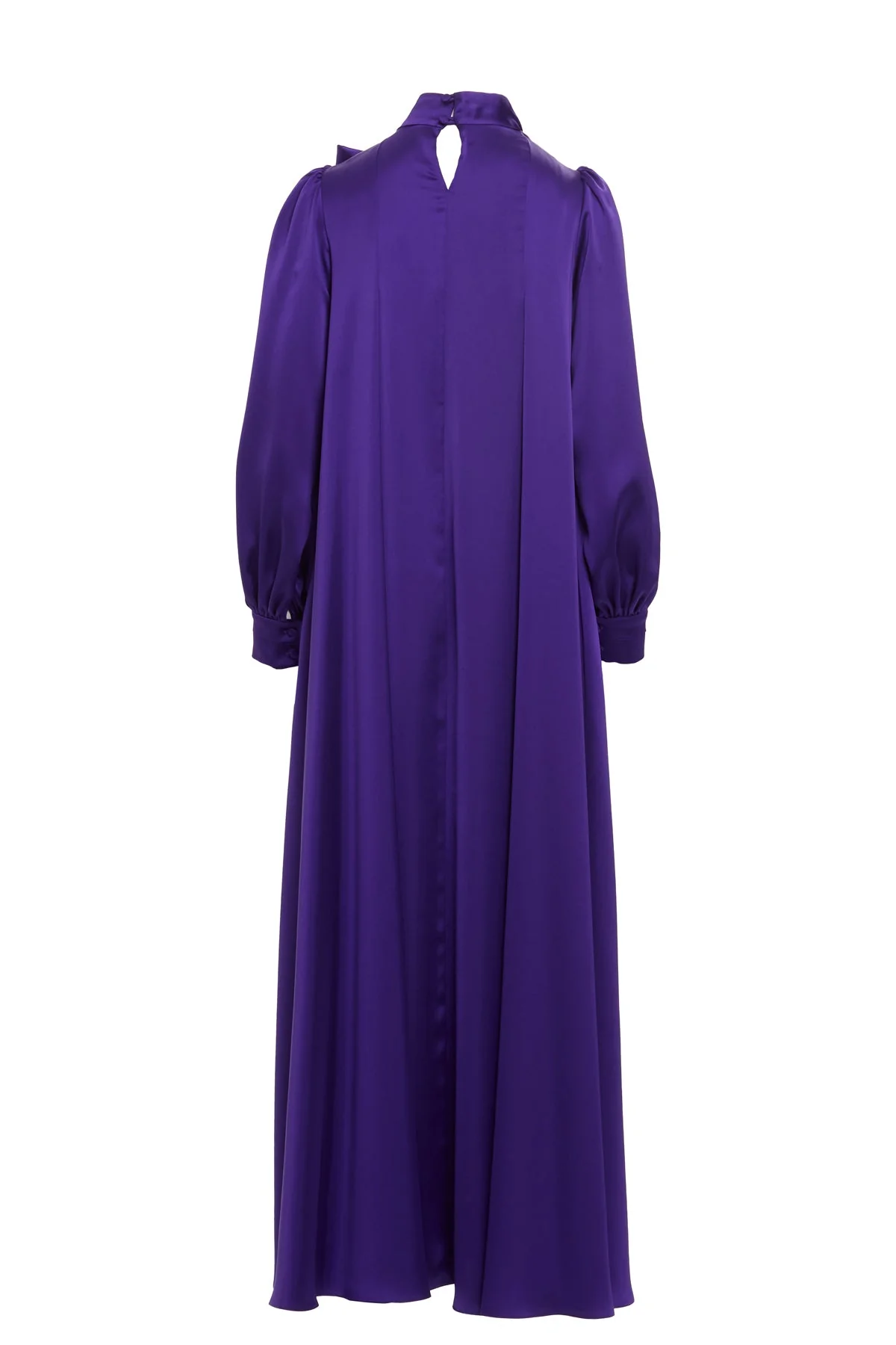Purple Embroidered-Collar Bow-Detail Maxi Dress - Image 4