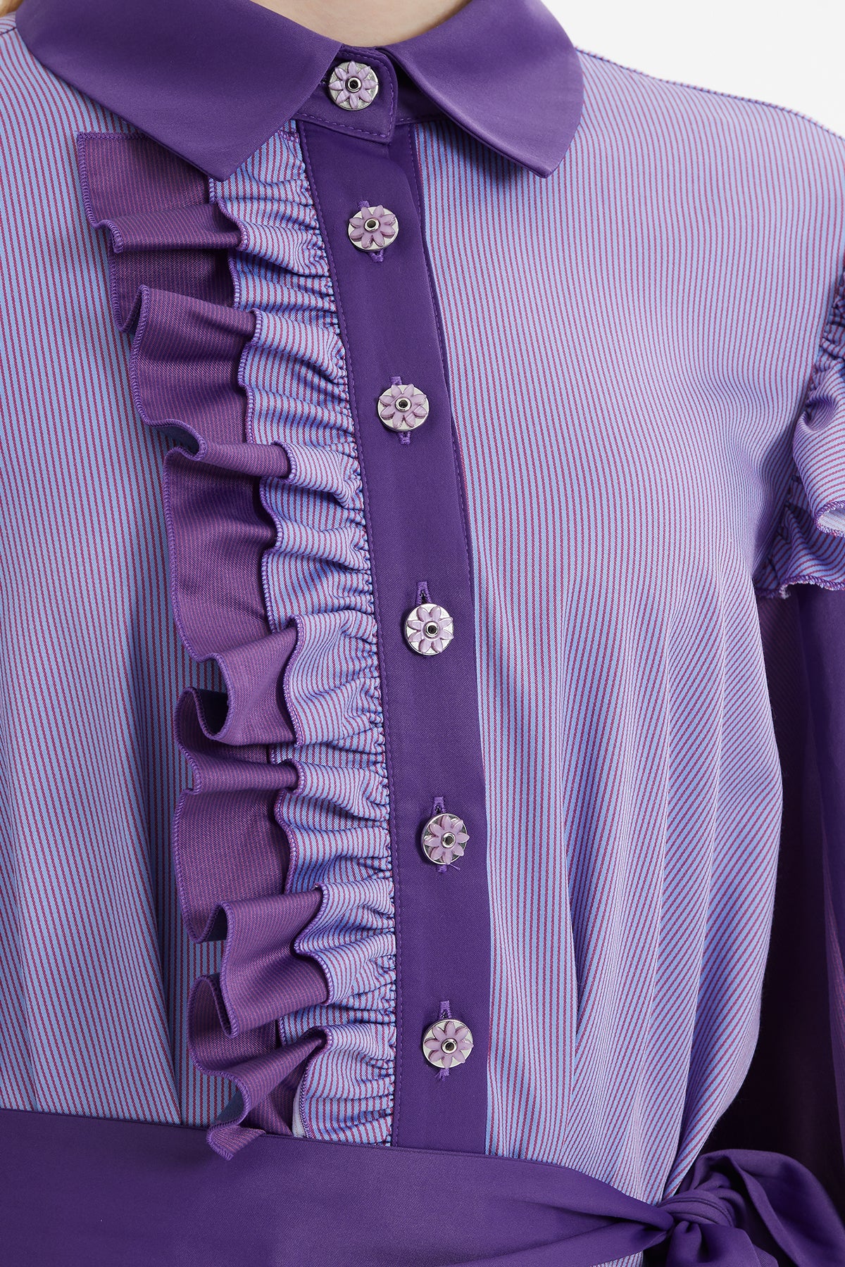 Purple Long Dress with Ruffled Shoulders - Image 4