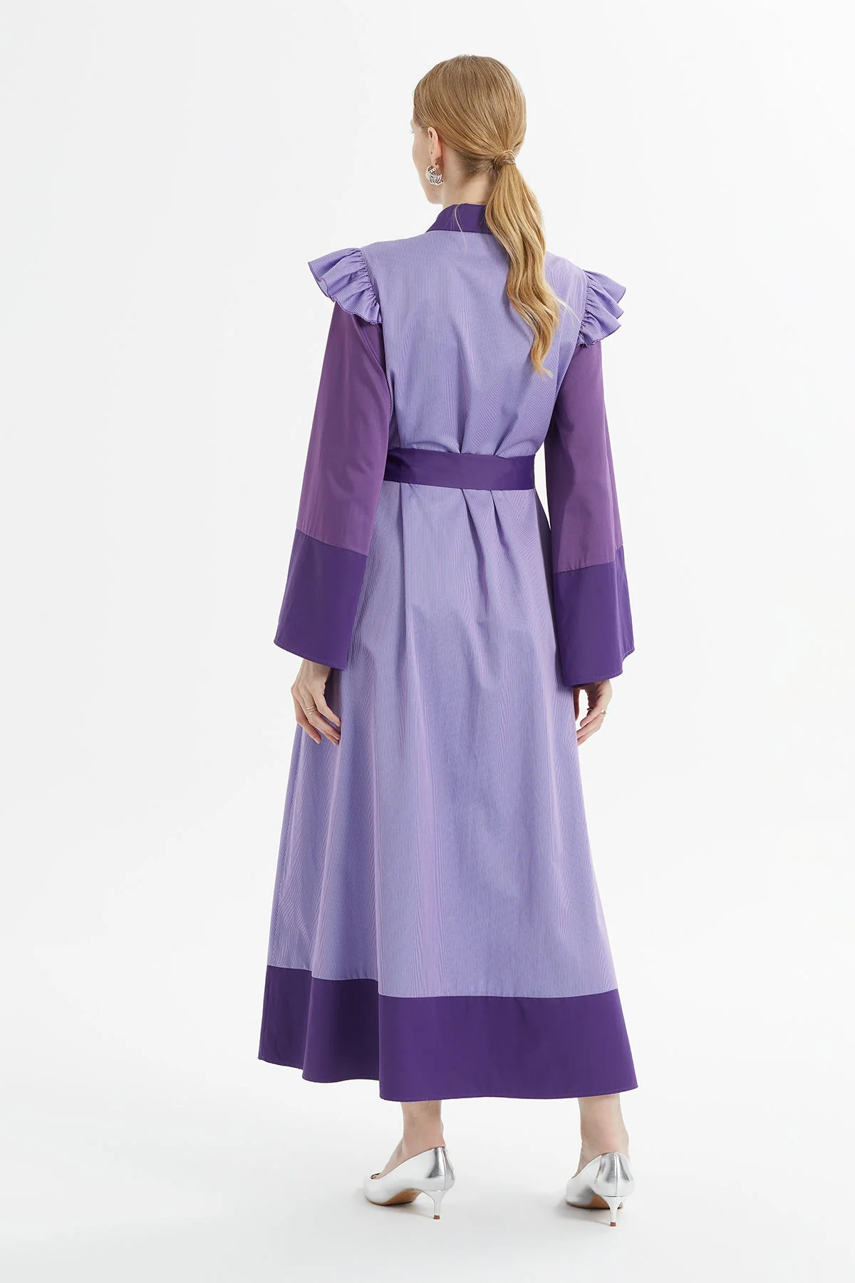 Purple Long Dress with Ruffled Shoulders - Image 5