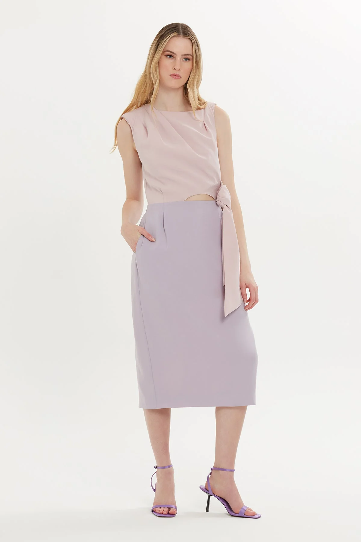 Purple Midi Dress with Shoulder Pads