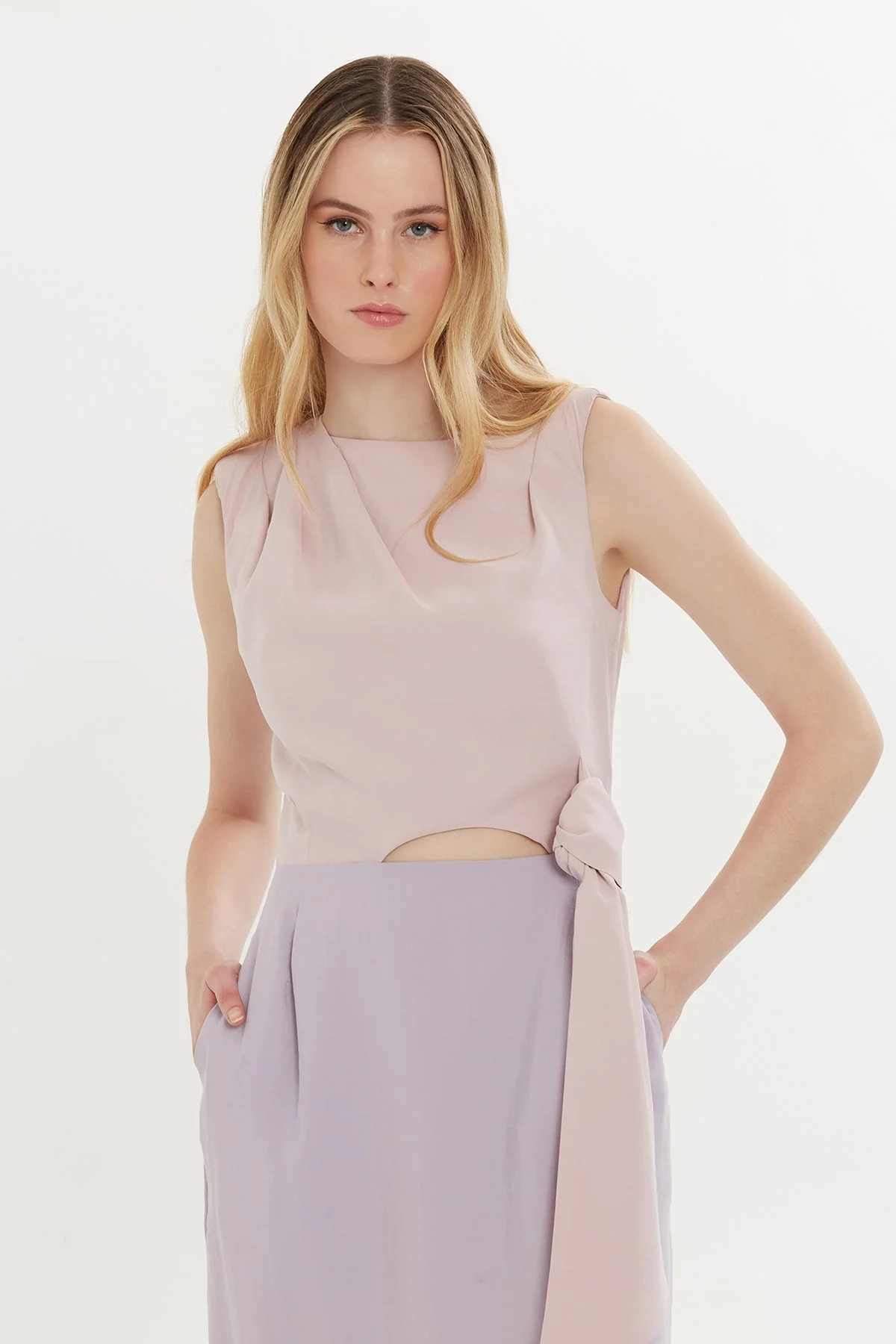 Purple Midi Dress with Shoulder Pads - Image 2