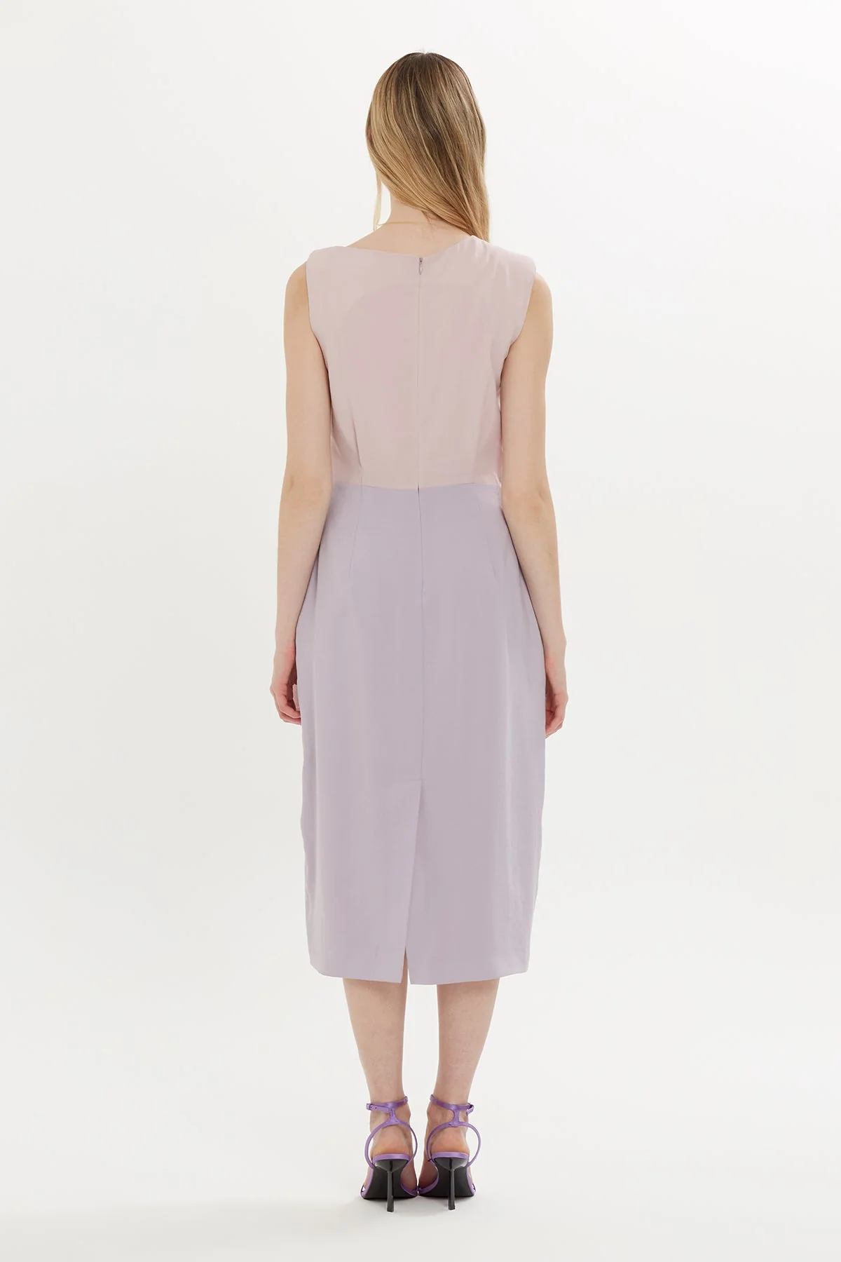 Purple Midi Dress with Shoulder Pads - Image 3