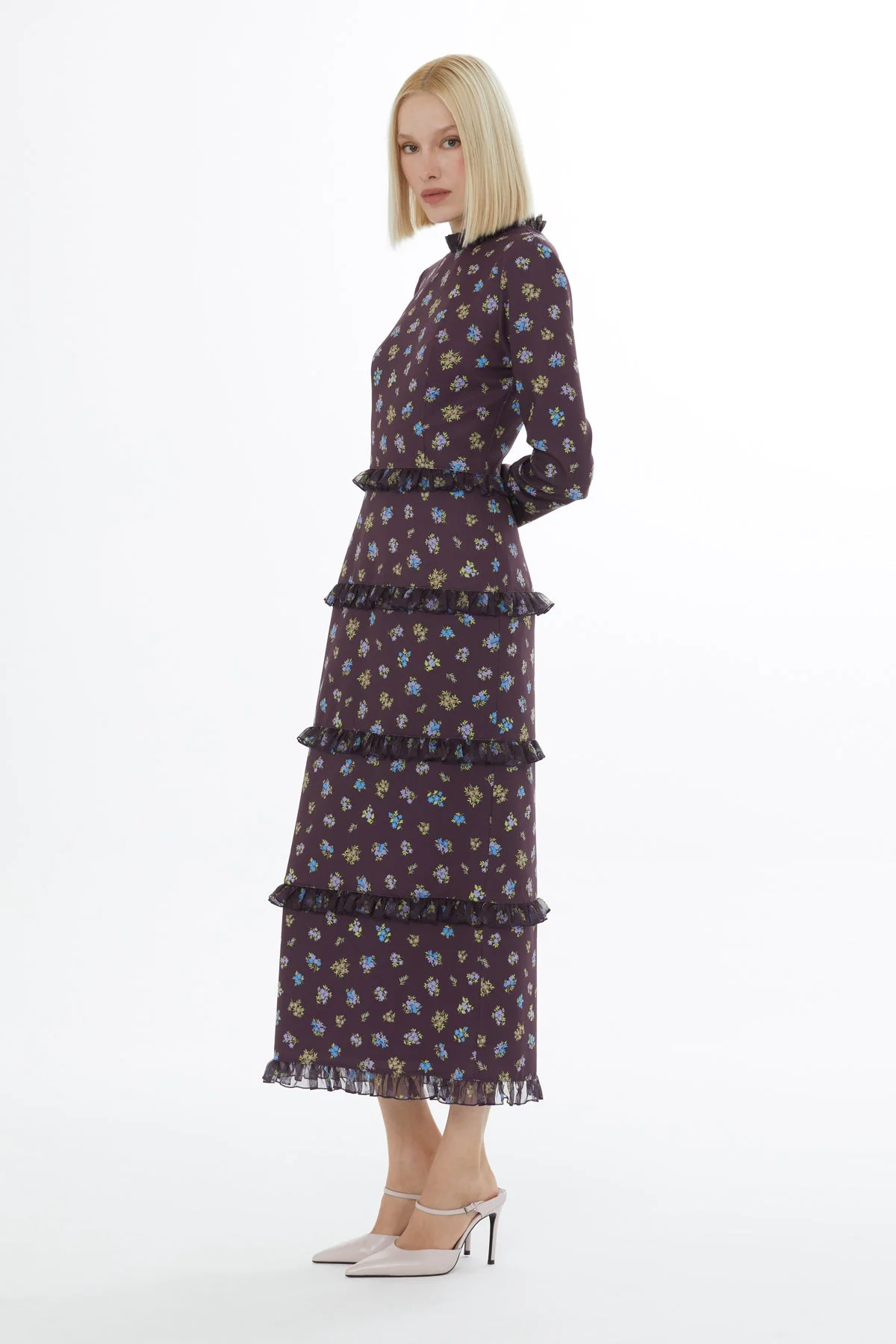 Purple Ruffled High Neck Maxi Dress - Image 2