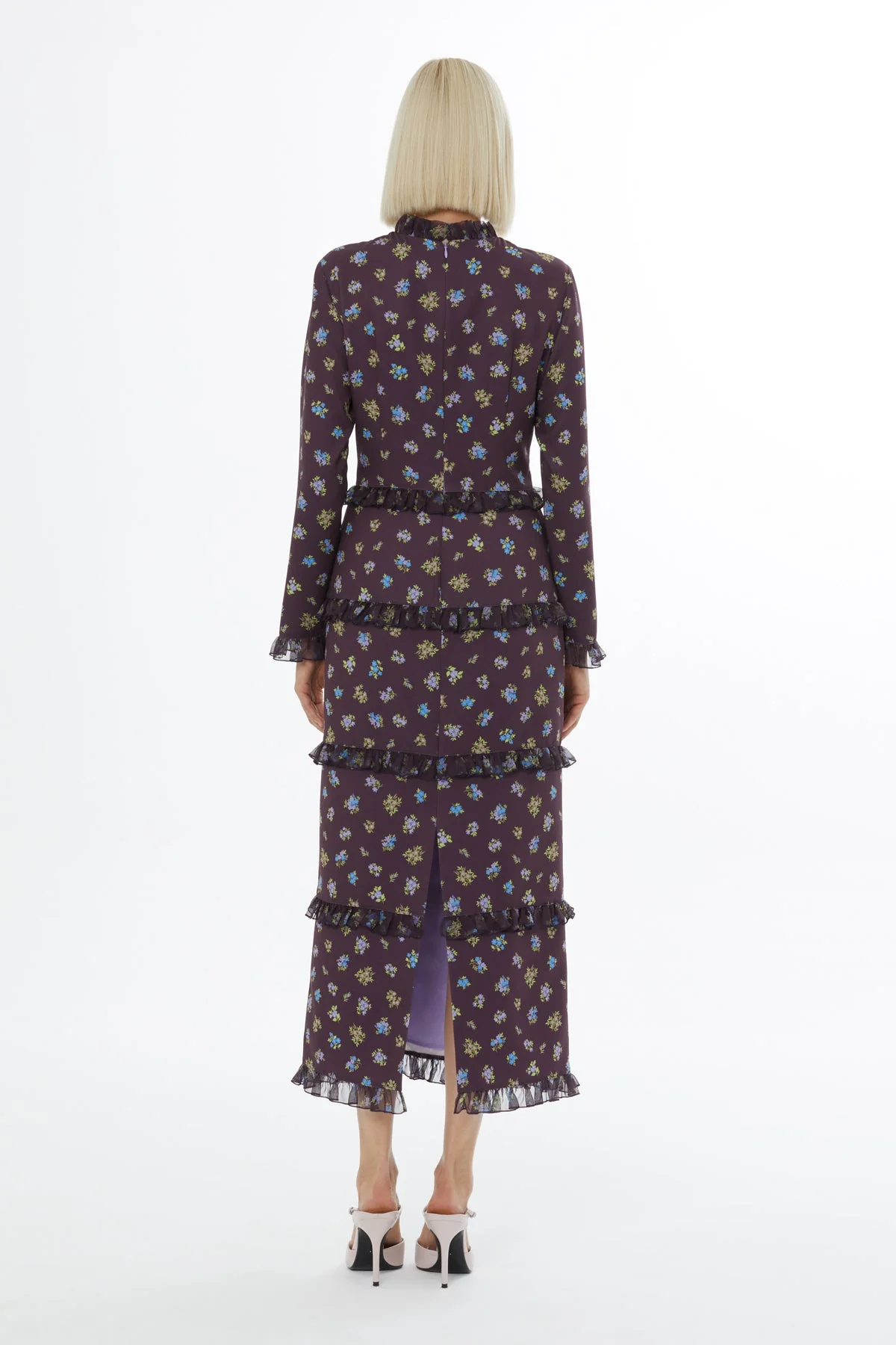 Purple Ruffled High Neck Maxi Dress - Image 3