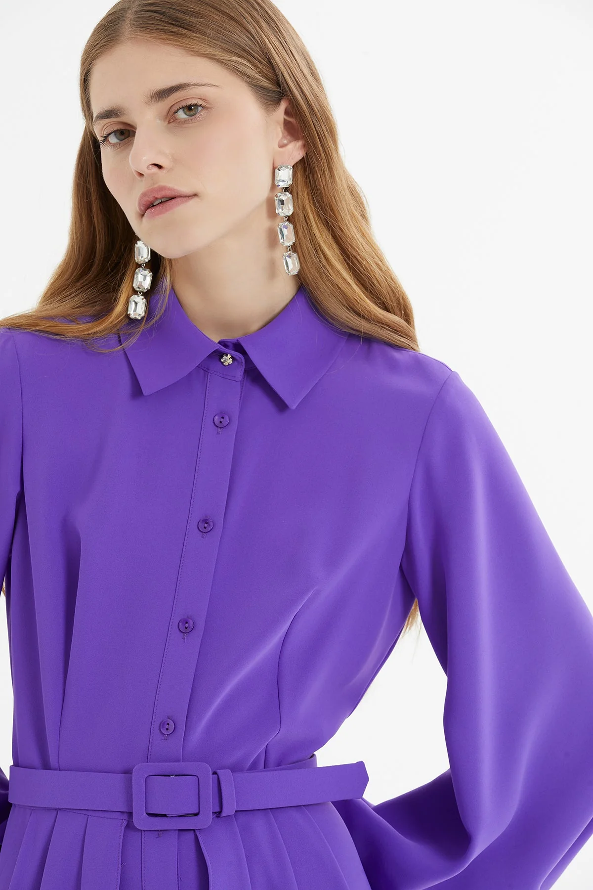 Purple Shirt Dress with Belt Detail - Image 3