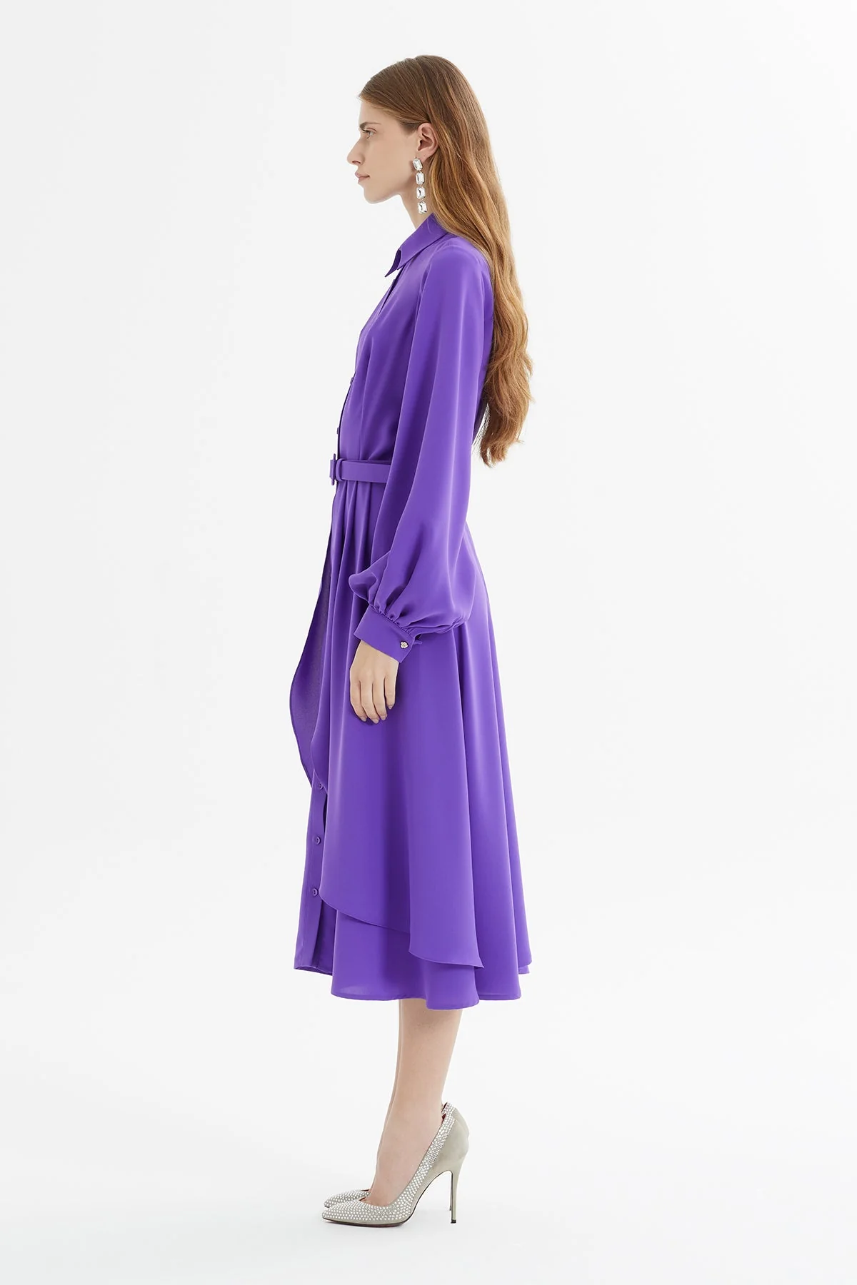 Purple Shirt Dress with Belt Detail - Image 4