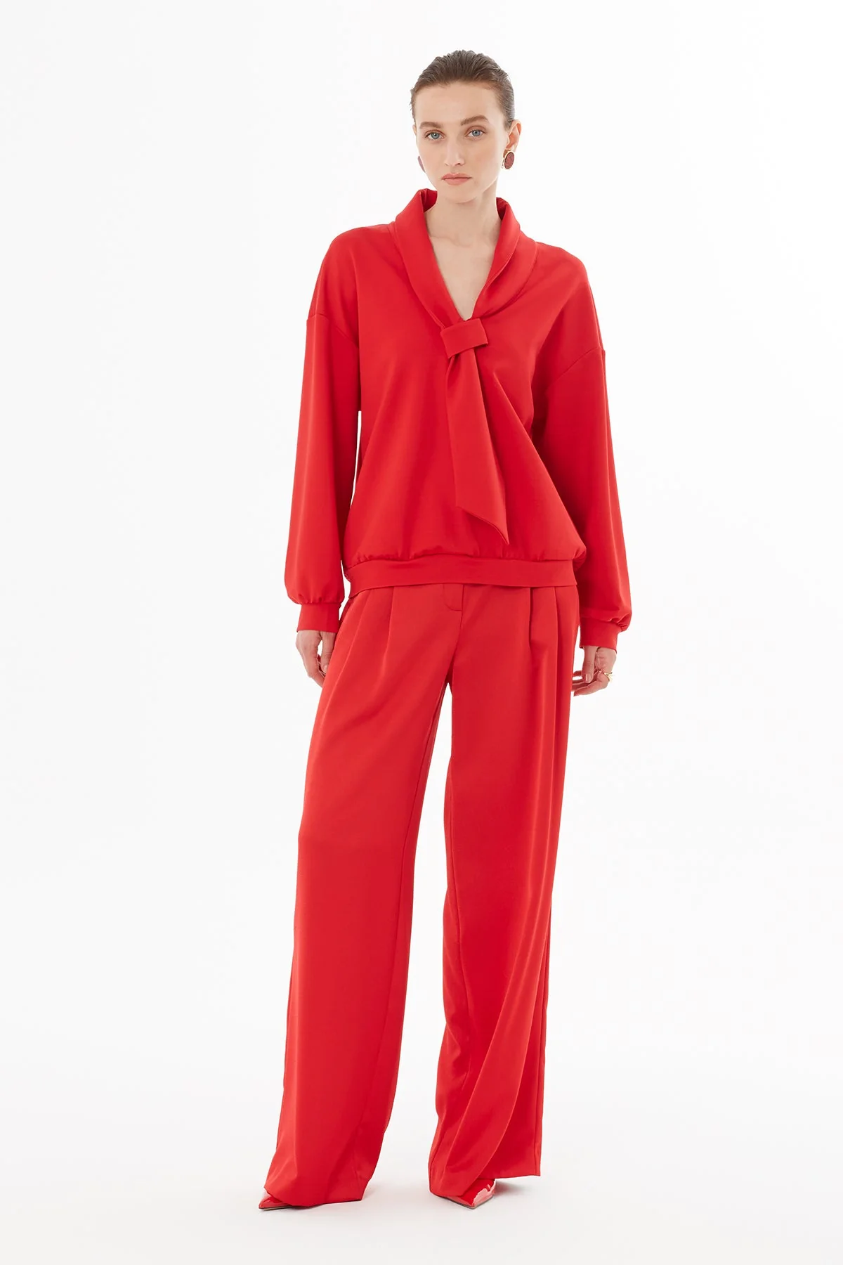 Red Blouse with Front Tie Detail - Image 2