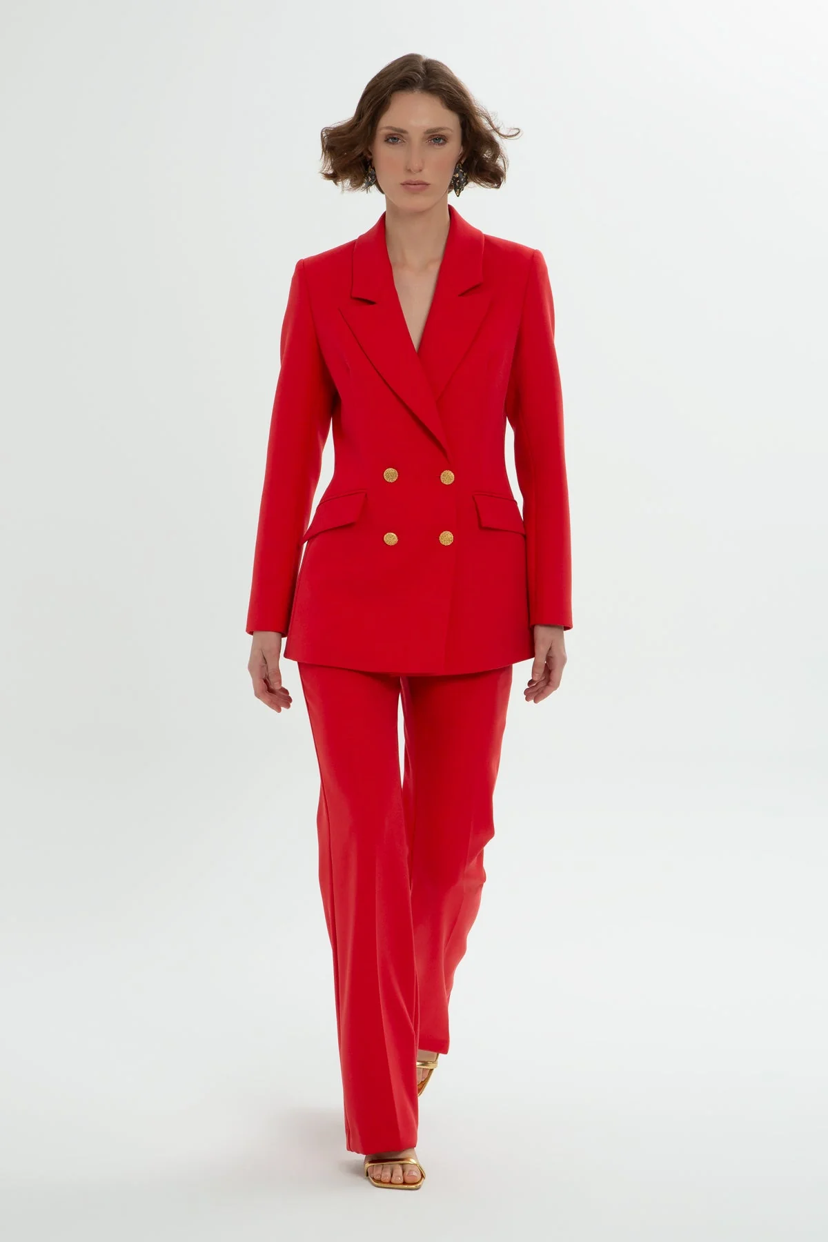 Red Button-Detail Co-Ord Set