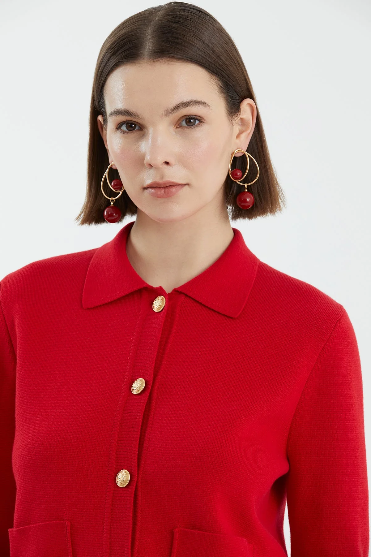 Red Buttoned Polo Neck Knit - Image 2