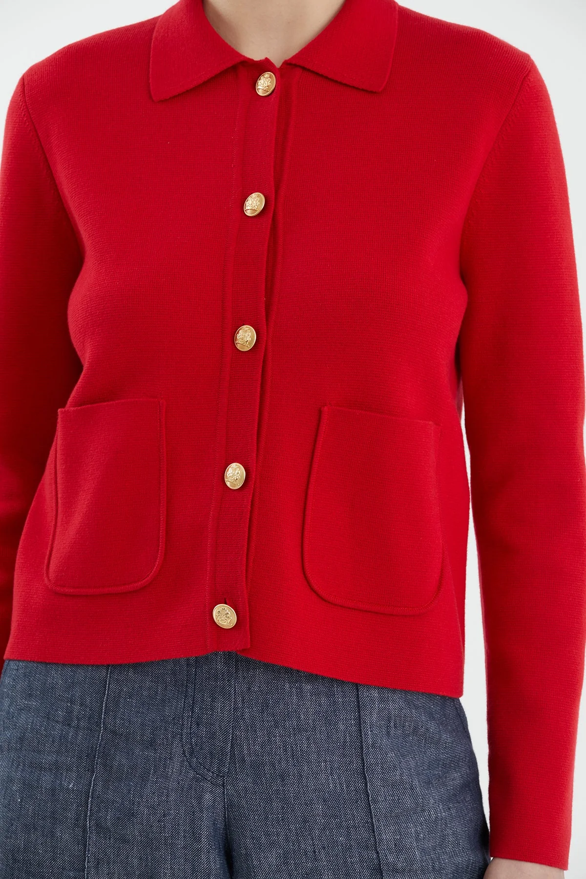 Red Buttoned Polo Neck Knit - Image 3