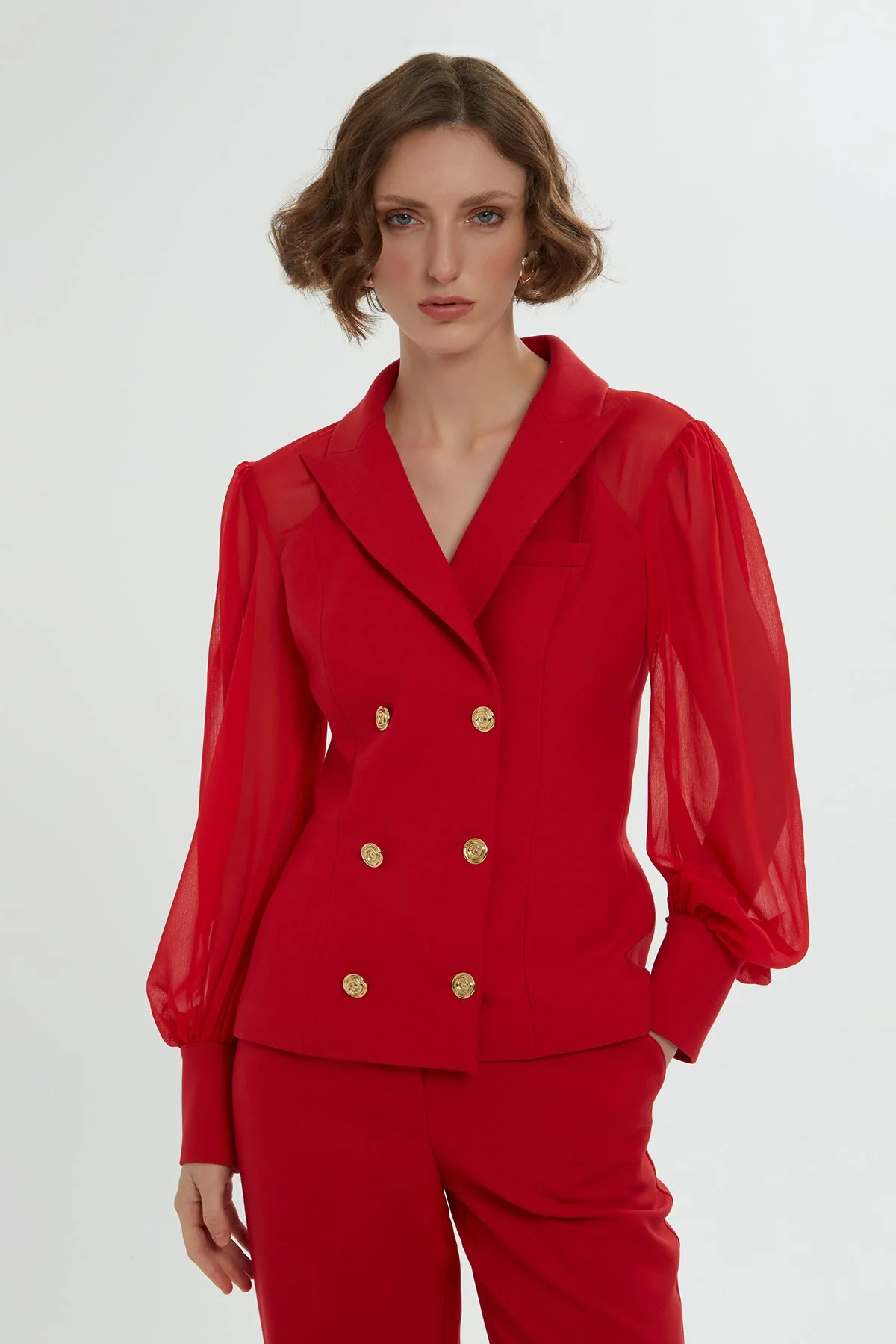 Red Chiffon-Sleeve Co-Ord Set - Image 4