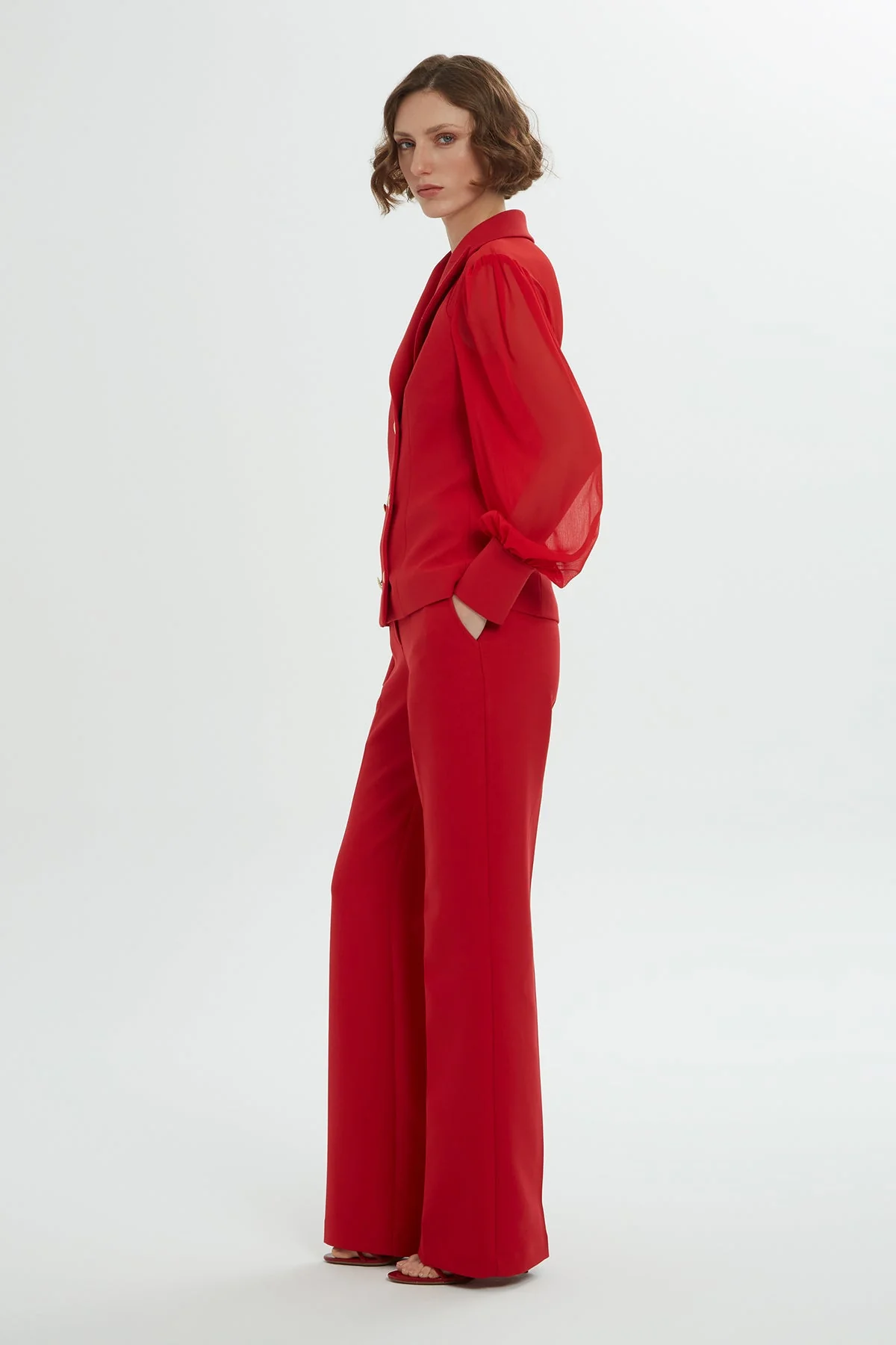 Red Chiffon-Sleeve Co-Ord Set - Image 5