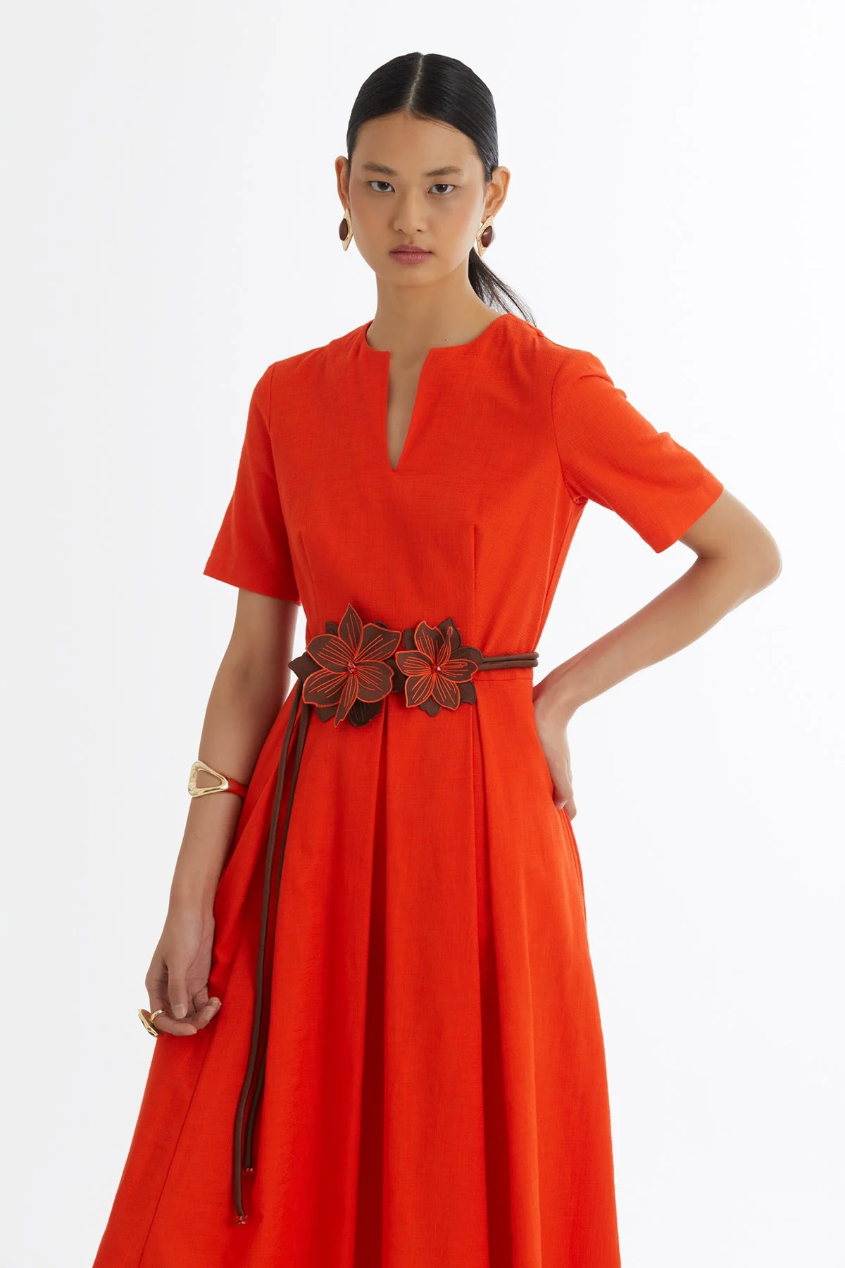 Red Floral Cord-Belted Dress - Image 2