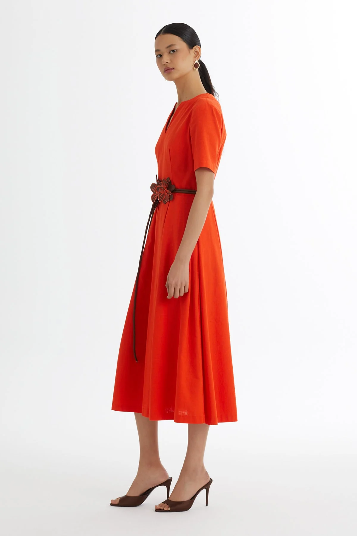 Red Floral Cord-Belted Dress - Image 4