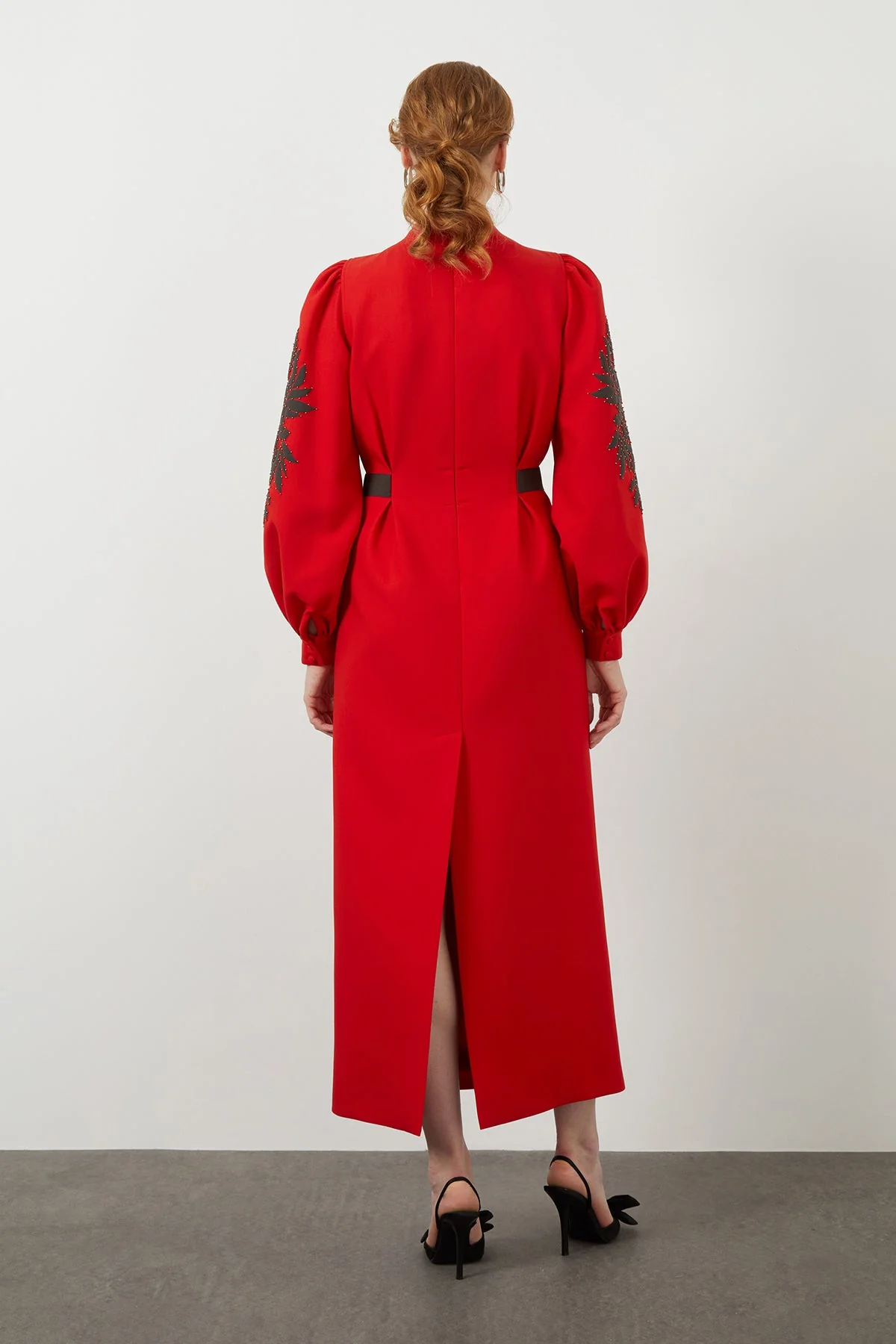 Red Long-Sleeved Embroidered Maxi Dress - Image 4