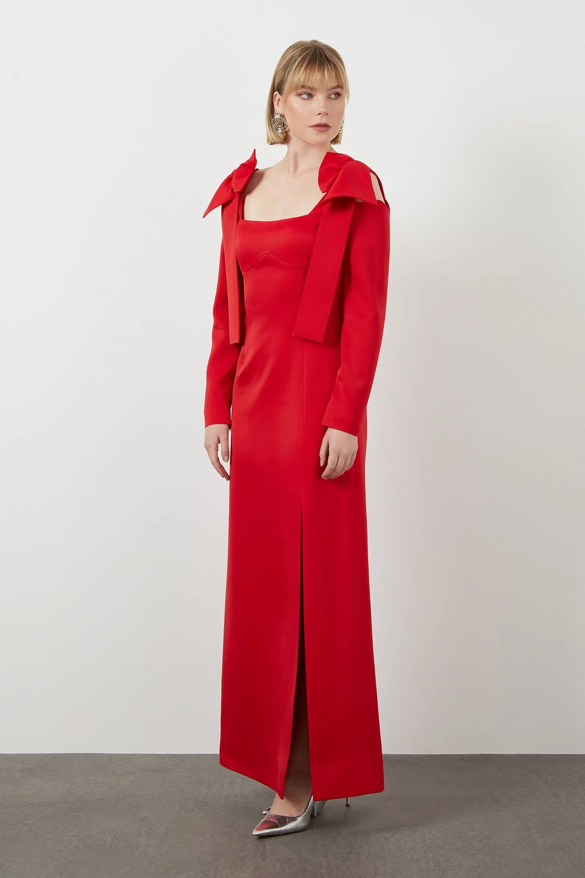 Red Maxi Bow Detail Dress - Image 3