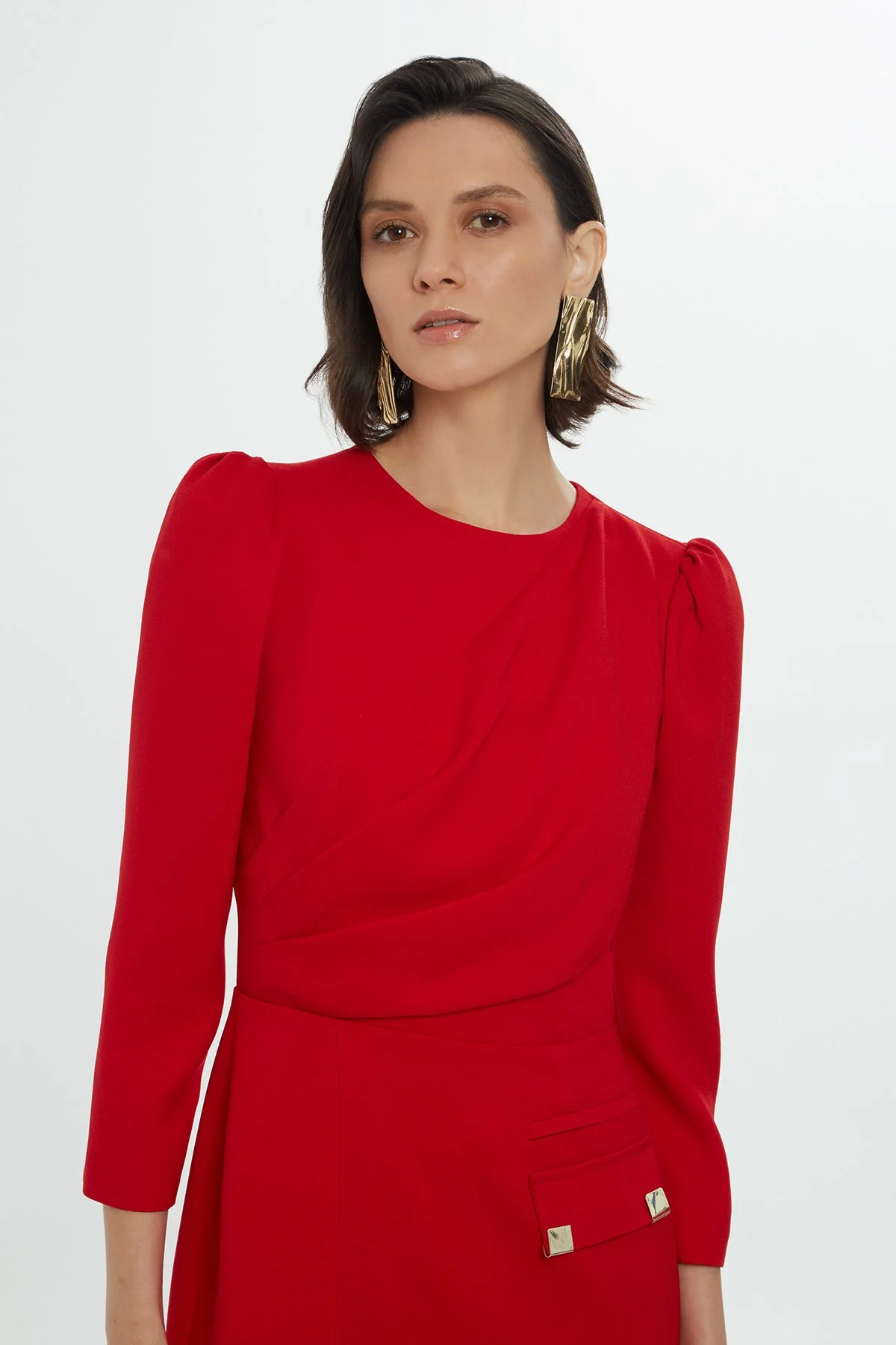 Red Midi Long Sleeved Dress - Image 3